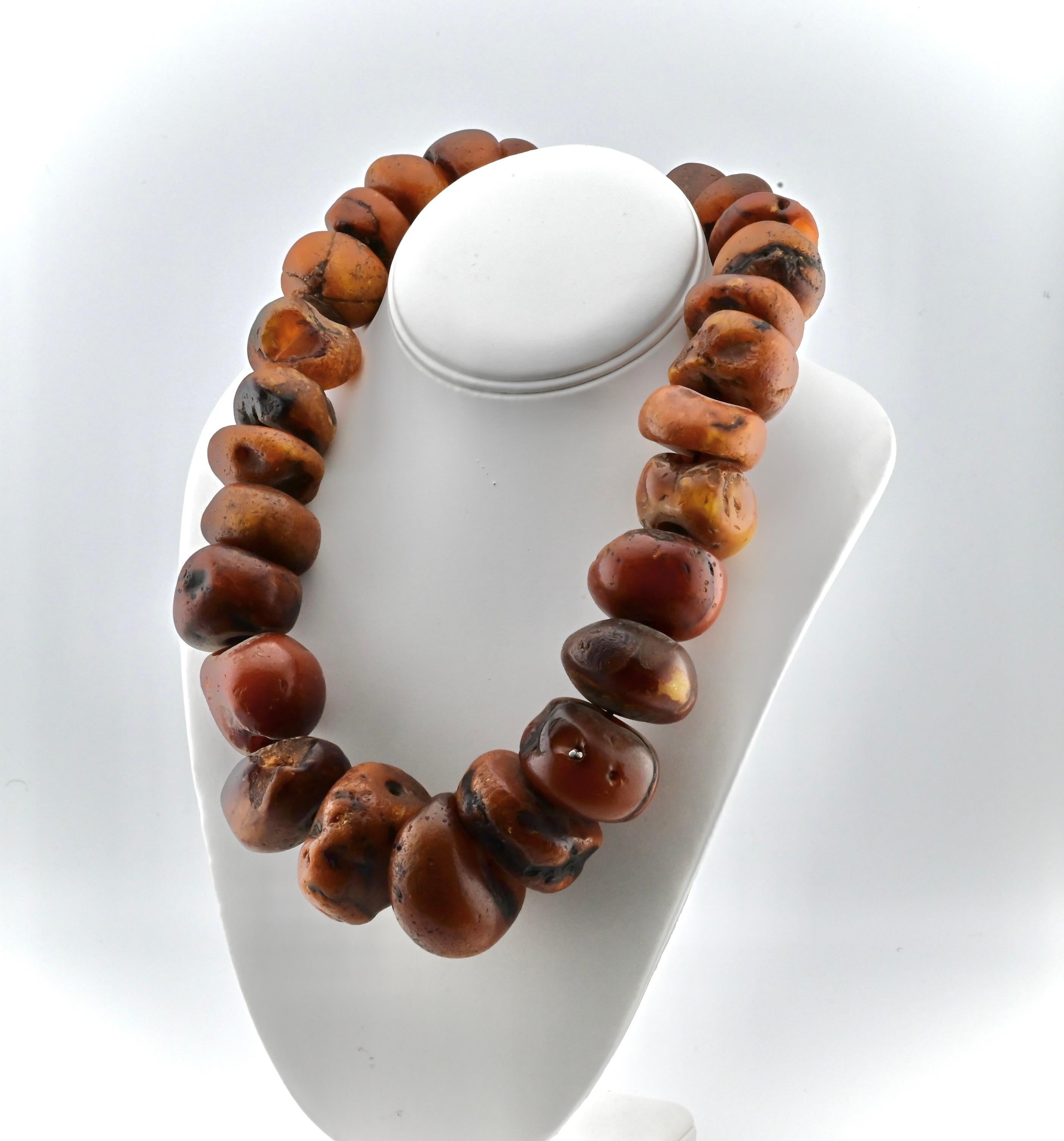 Large Lightly Tumbled Raw Amber Chunk Necklace In Good Condition In Media, PA