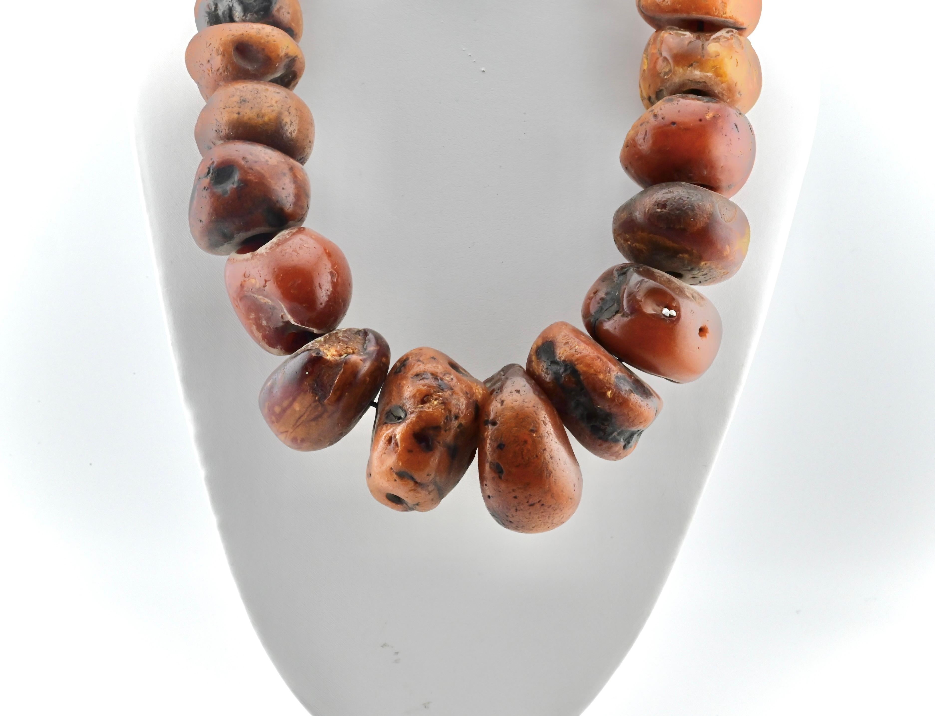 Women's or Men's Large Lightly Tumbled Raw Amber Chunk Necklace
