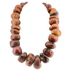 Antique Large Lightly Tumbled Raw Amber Chunk Necklace