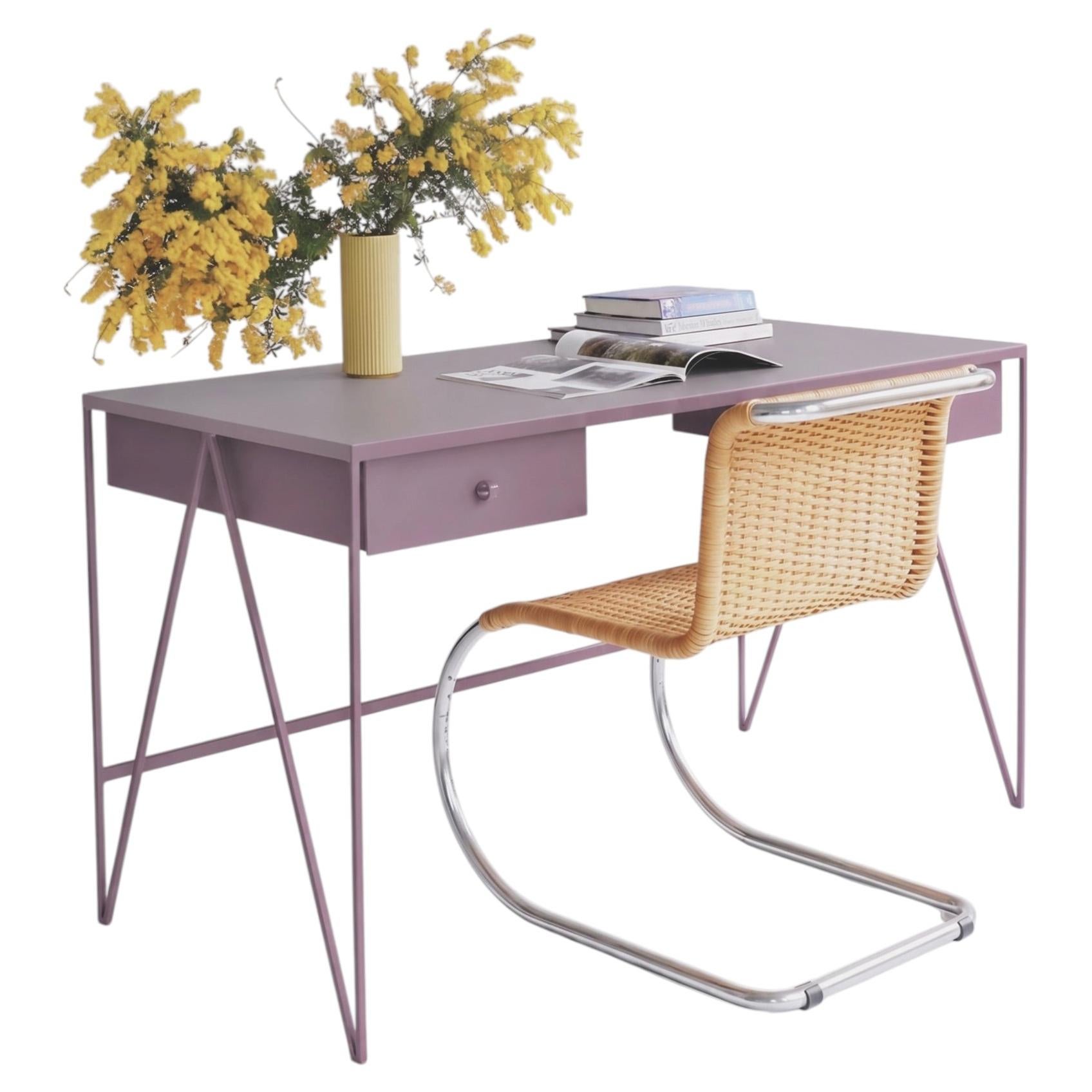 Bureau d'étude personnalisable Lilac Haze avec plateau en linoléum et deux tiroirs