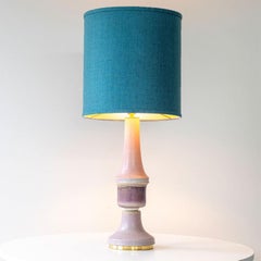 Large Lilac Ceramic Lamp, Custom Deep Teal Lampshade by R. Houben
