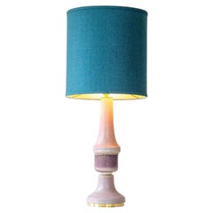 Large Lilac Ceramic Lamp, Custom Deep Teal Lampshade by R. Houben
