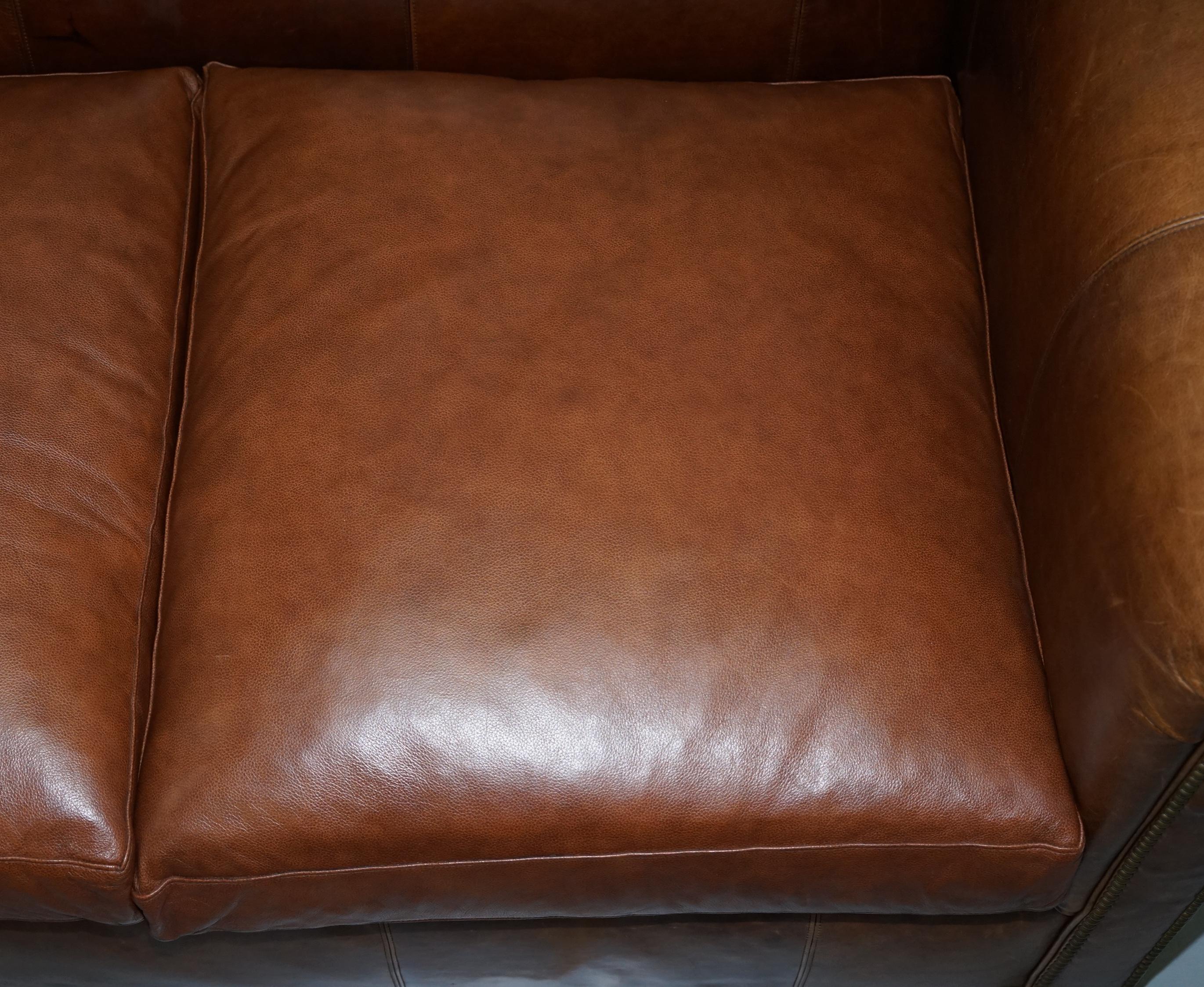 Large Lillian August Brown Leather Three to Four Seat Contemporary Sofa 4