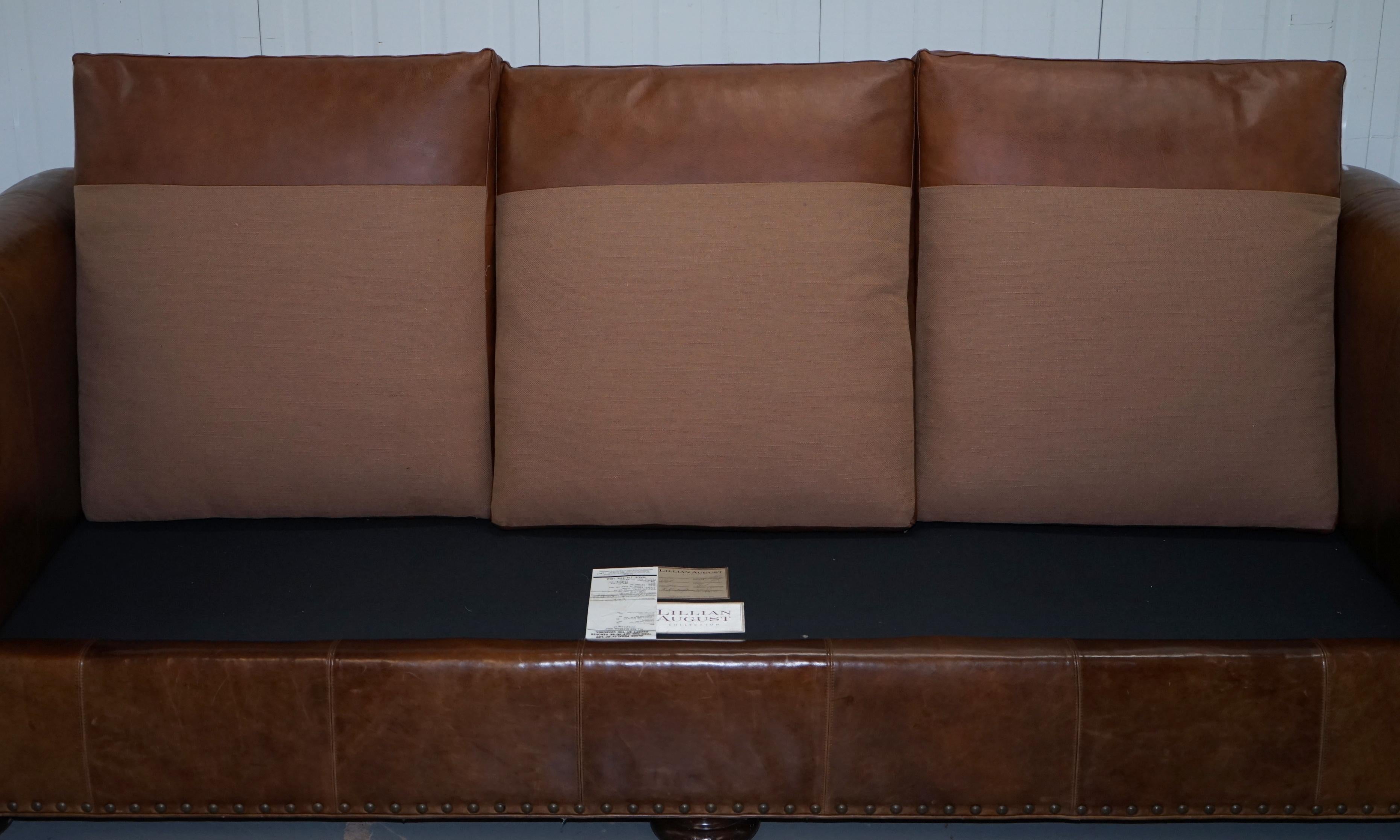Large Lillian August Brown Leather Three to Four Seat Contemporary Sofa 9