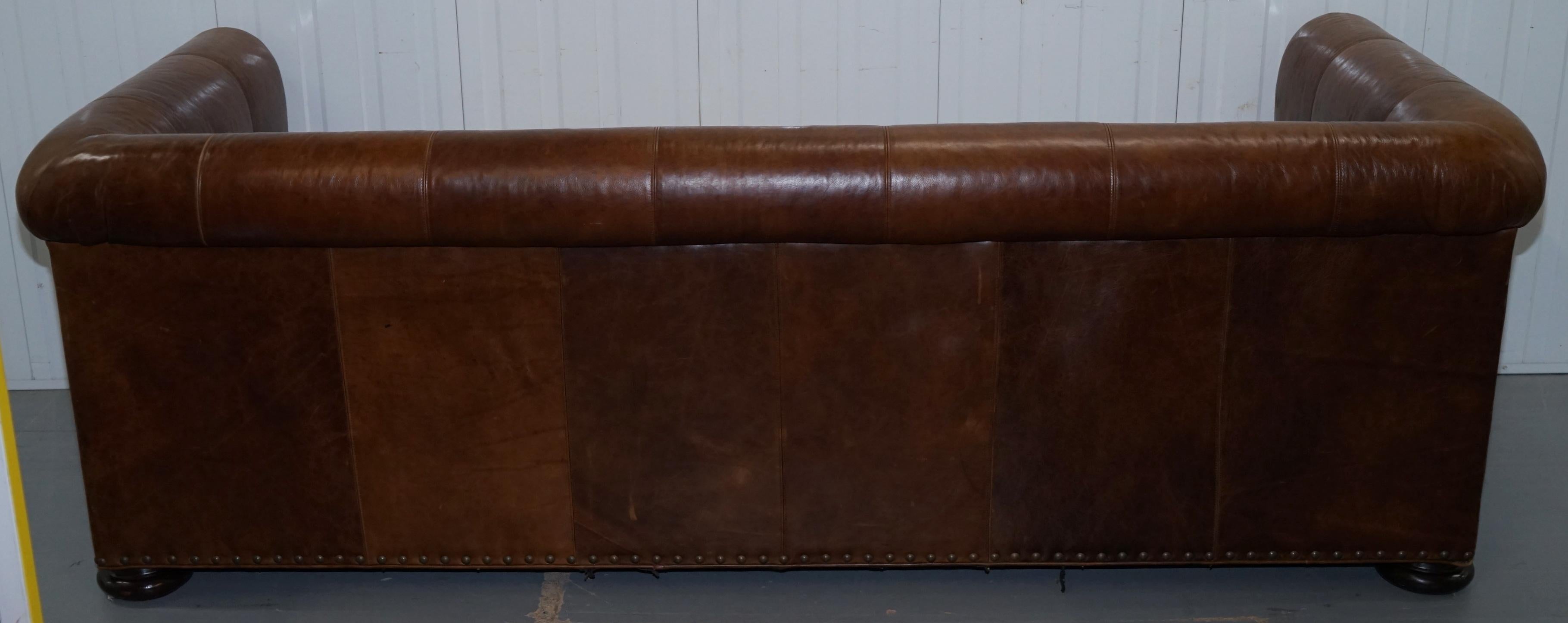 Large Lillian August Brown Leather Three to Four Seat Contemporary Sofa 12