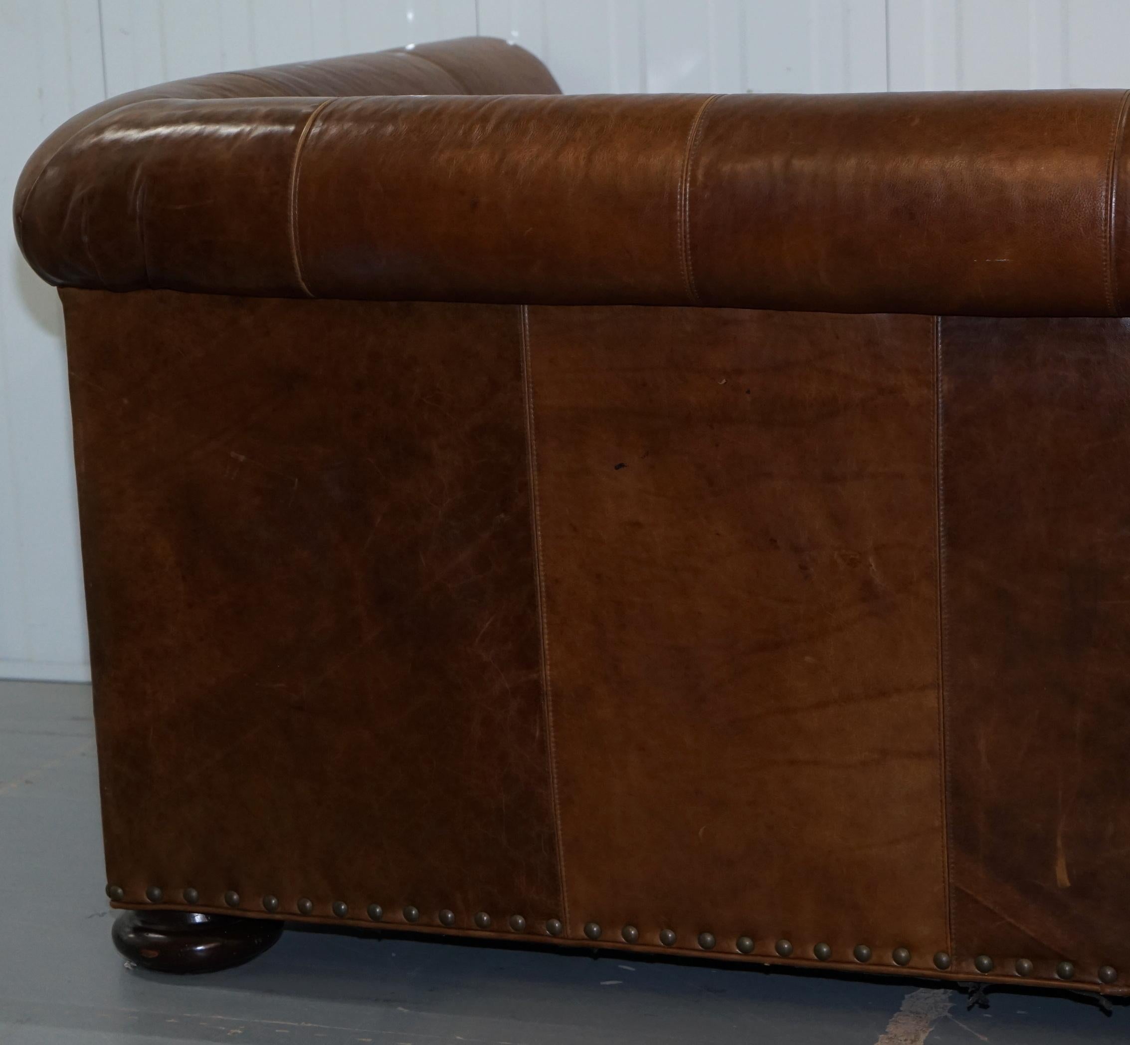 Large Lillian August Brown Leather Three to Four Seat Contemporary Sofa 13