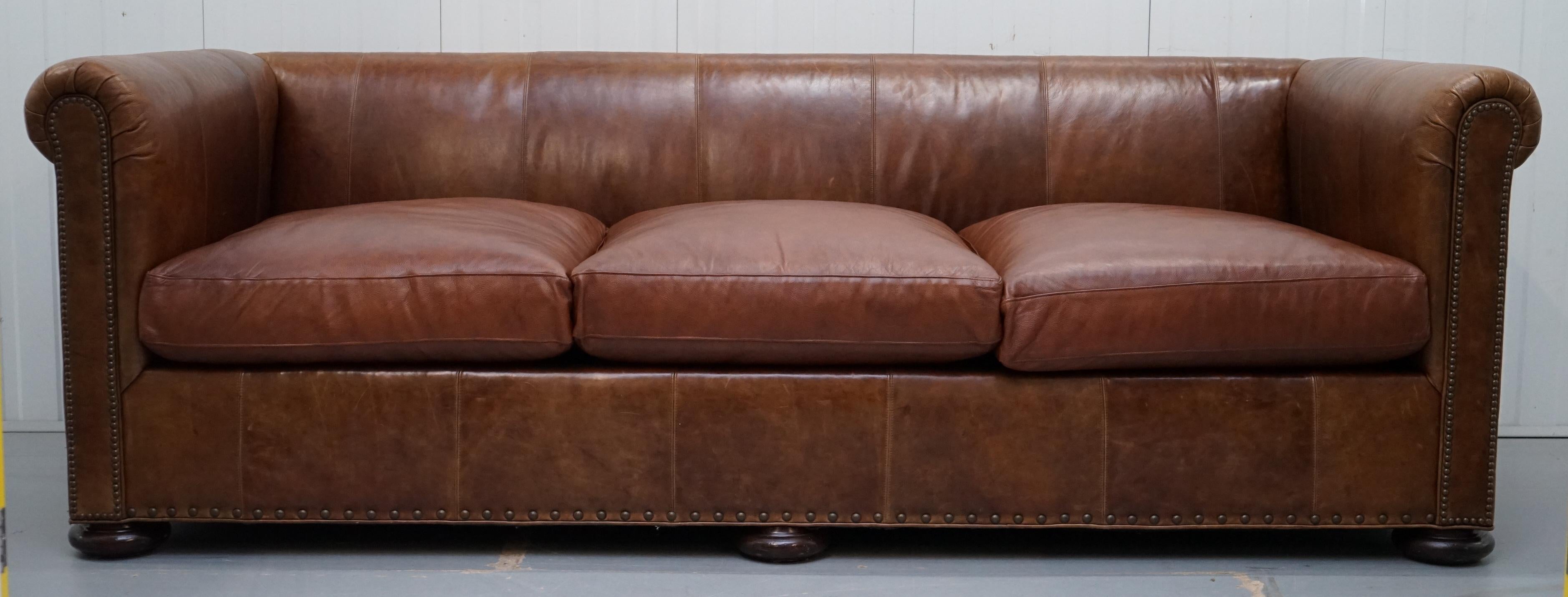 Wimbledon-Furniture is delighted to offer for sale this lovely large grand Lillian August brown leather sofa with split panel feather filled cushions RRP $12,500 

Please note the delivery fee listed is just a guide, it covers within the M25 only,