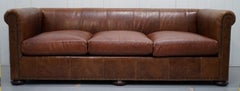 Large Lillian August Brown Leather Three to Four Seat Contemporary Sofa