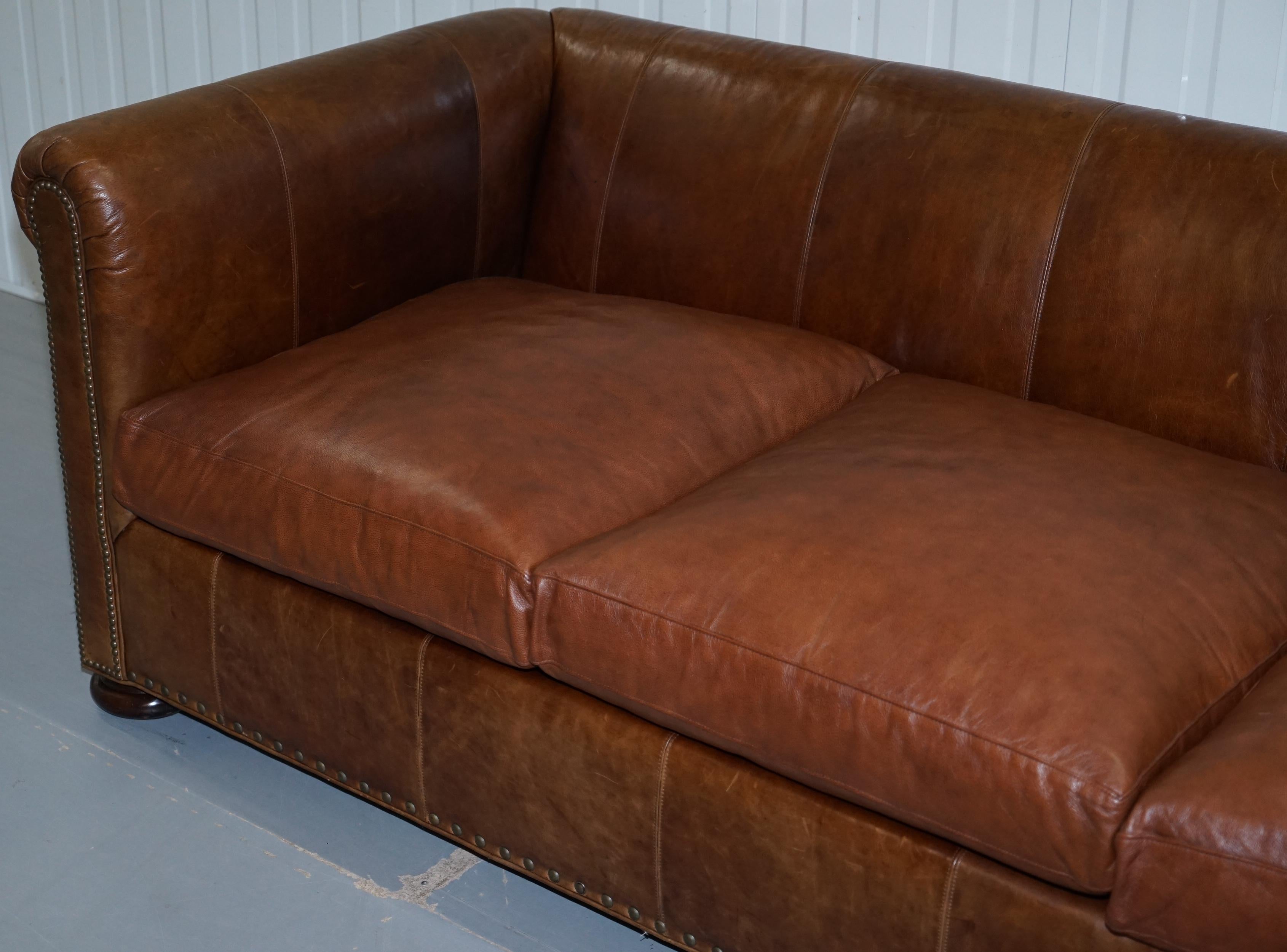 American Large Lillian August Brown Leather Three to Four Seat Contemporary Sofa