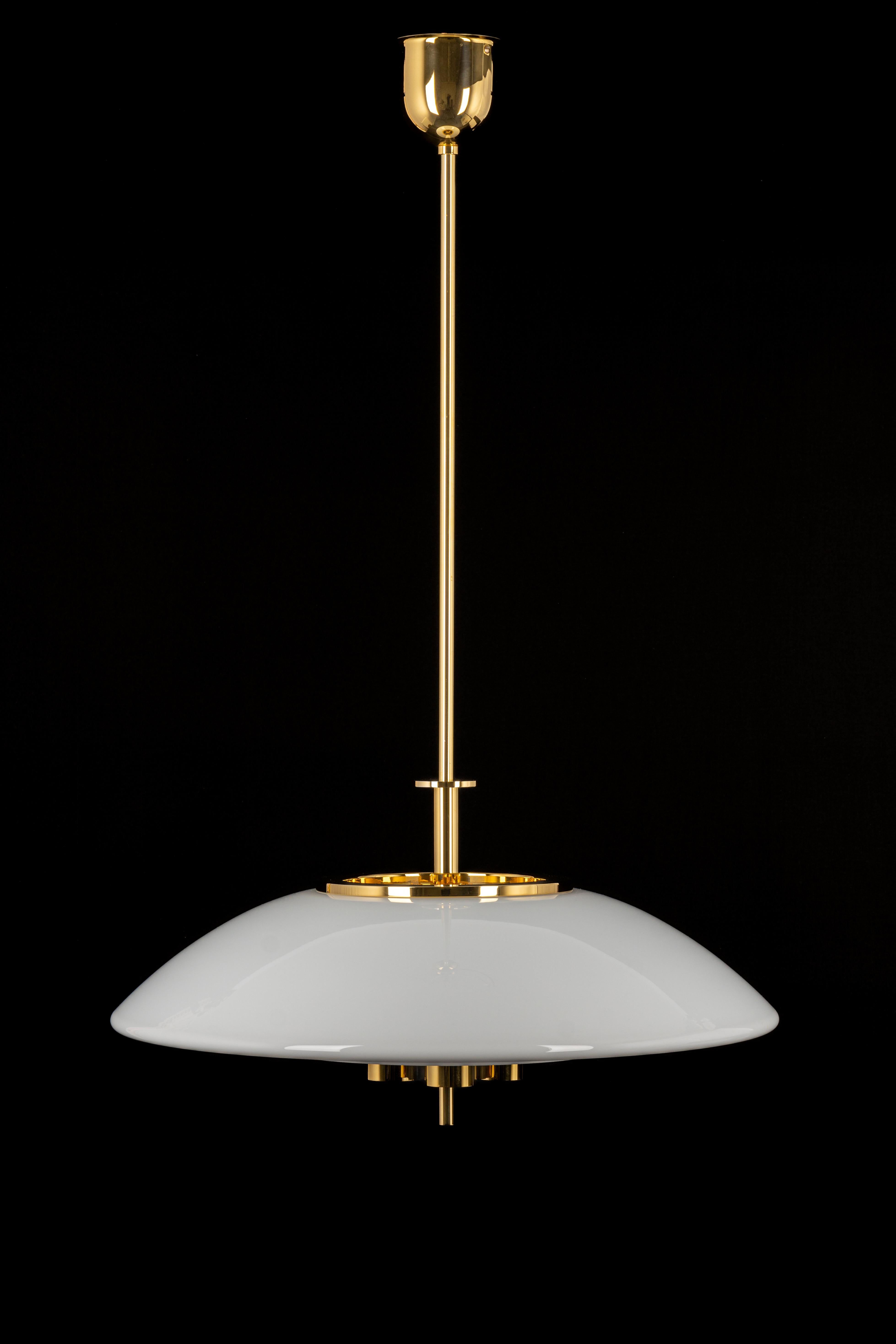 Large Limburg Brass with Opal Glass Pendant Light, Germany, 1970s 6