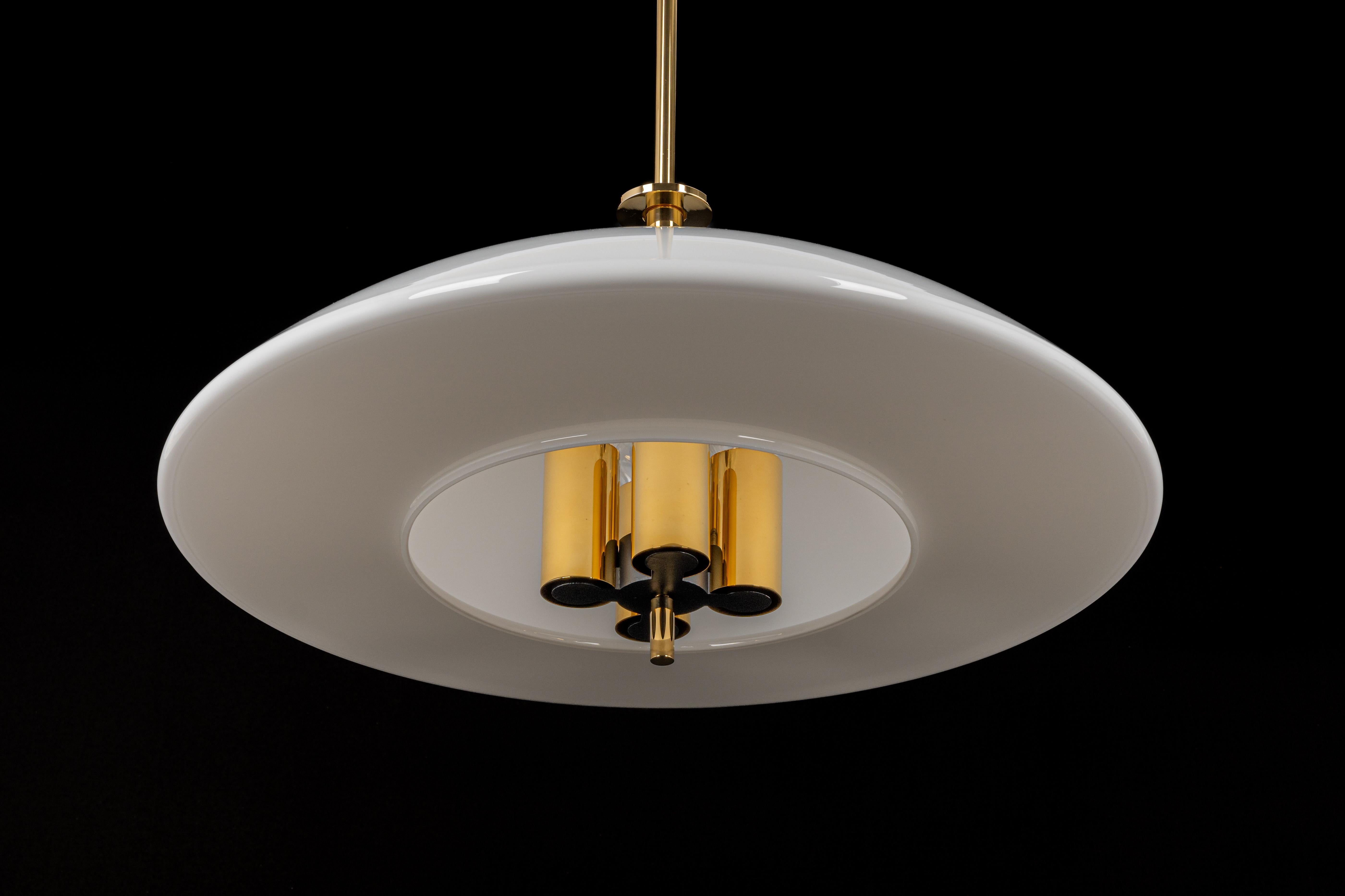 Large Limburg Brass with Opal Glass Pendant Light, Germany, 1970s 8