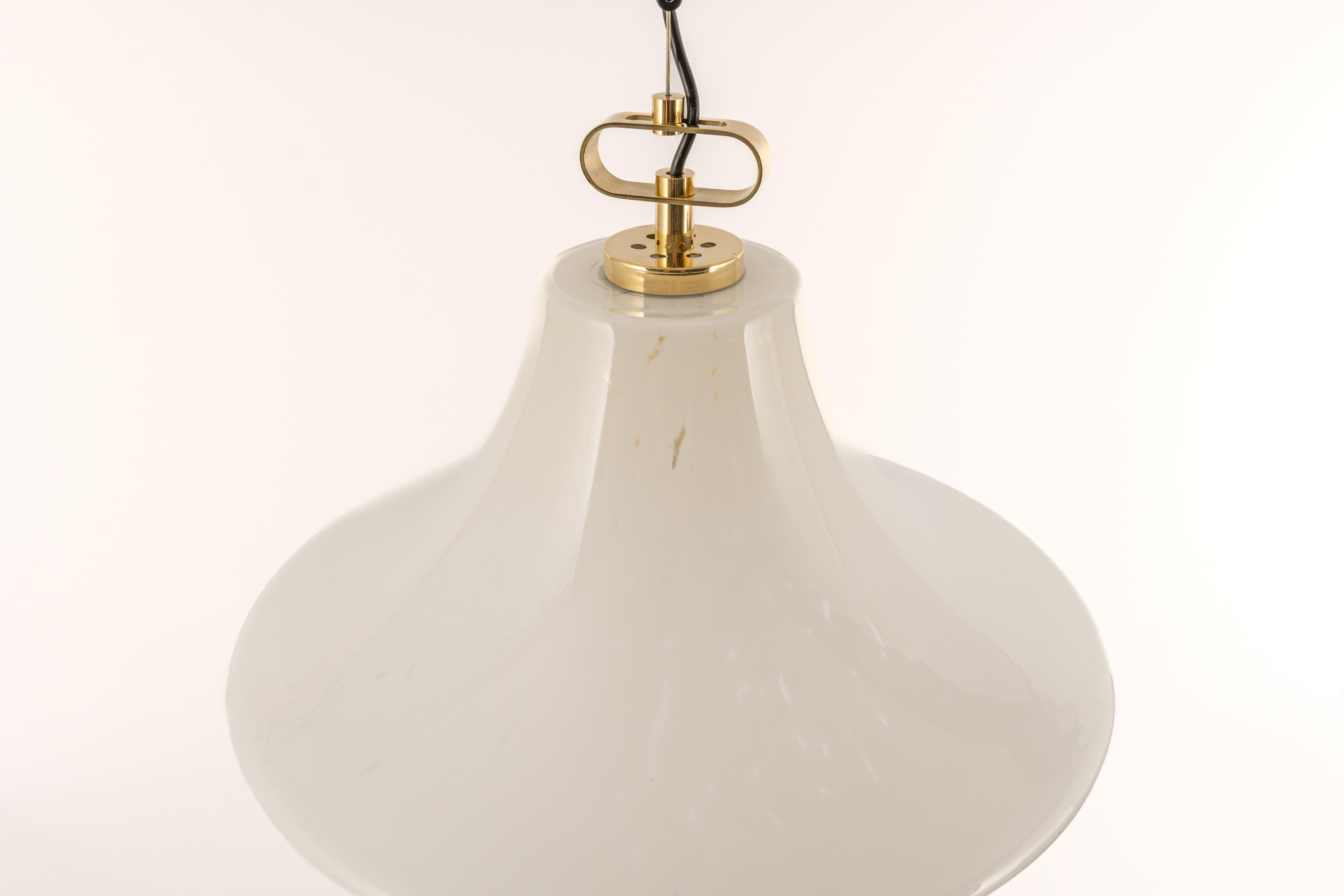 Mid-Century Modern Large Limburg Brass with Opal Glass Pendant Light, Germany, 1970s For Sale