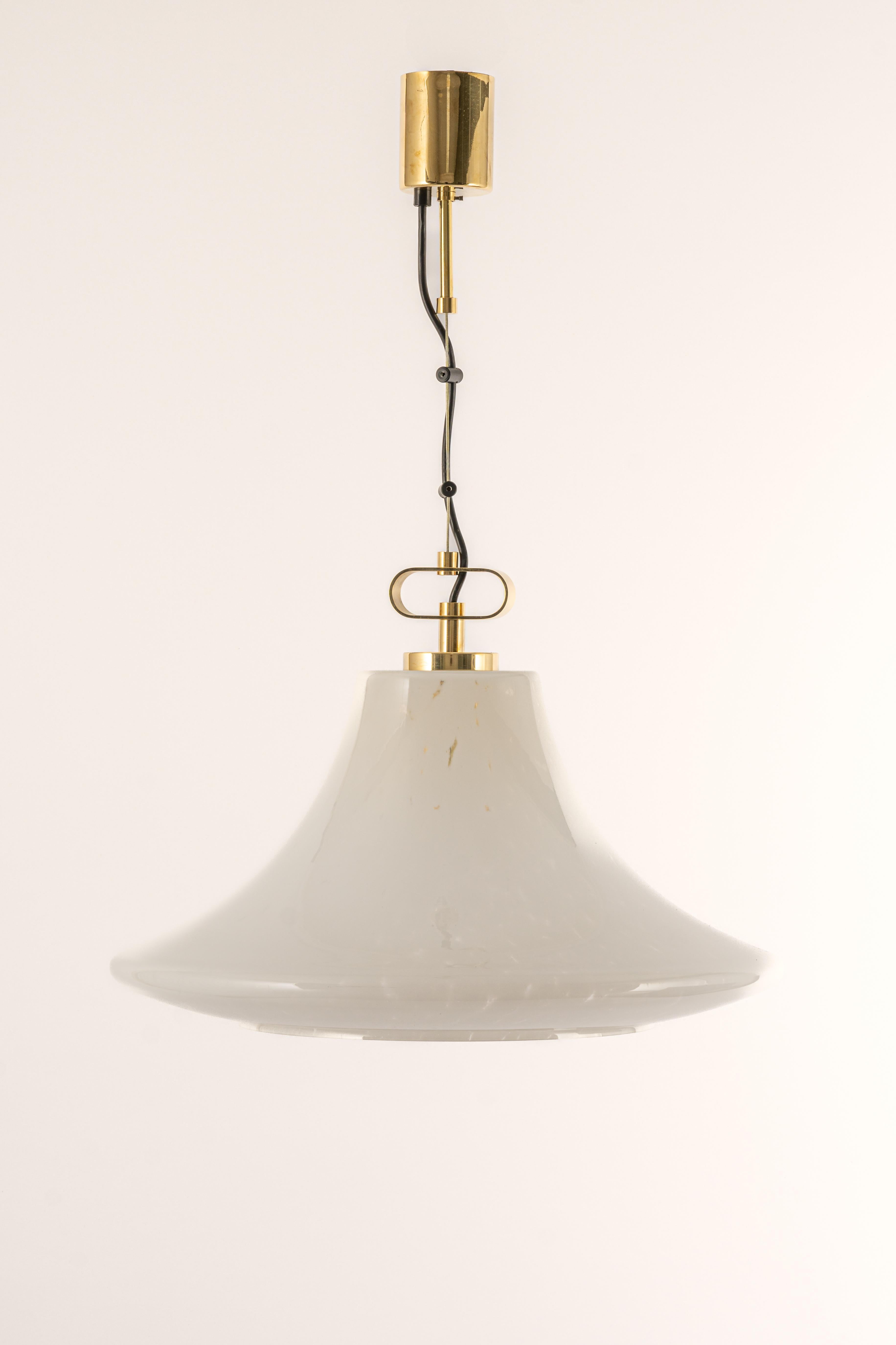 Large Limburg Brass with Opal Glass Pendant Light, Germany, 1970s In Good Condition For Sale In Aachen, NRW