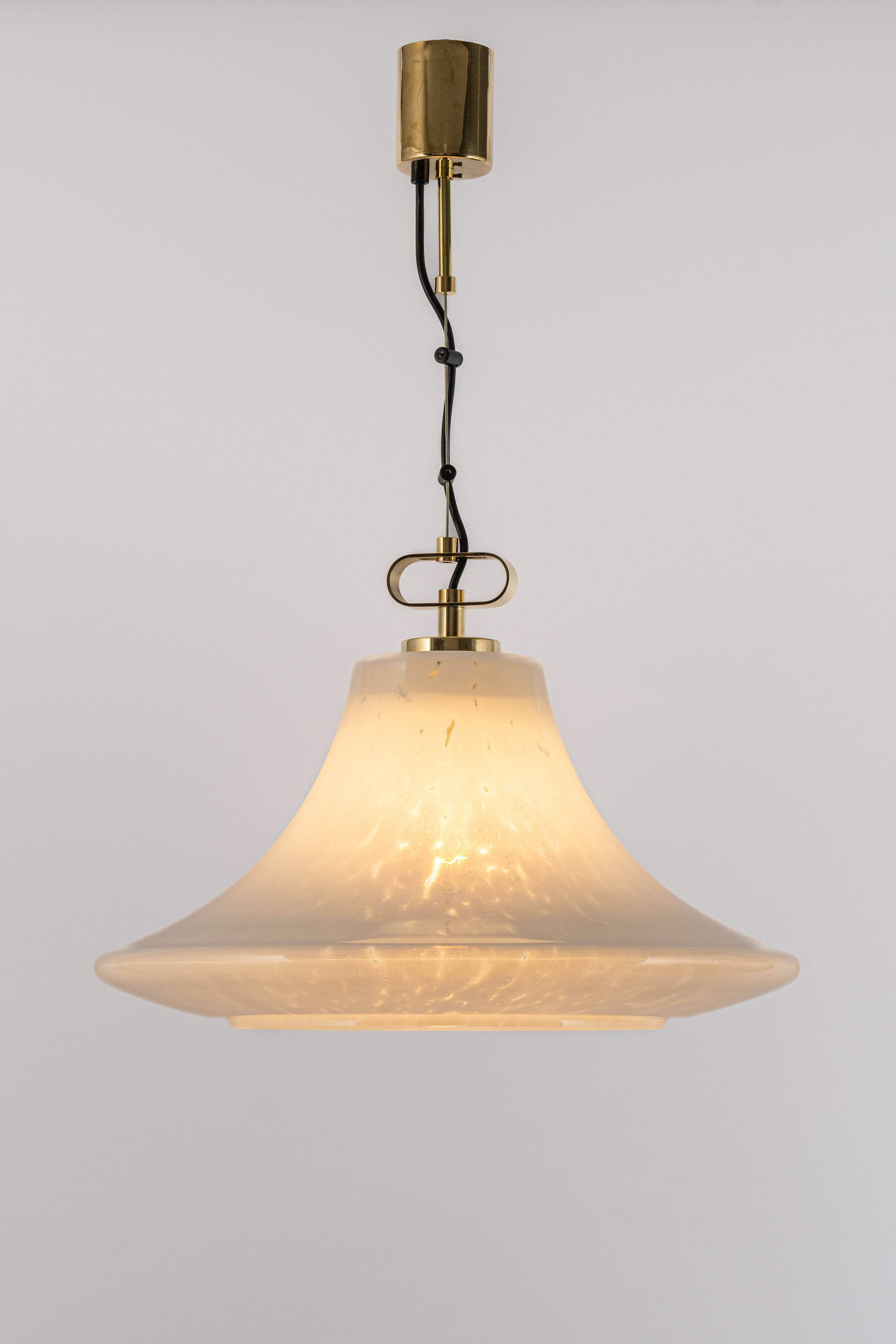 Large Limburg Brass with Opal Glass Pendant Light, Germany, 1970s For Sale 1