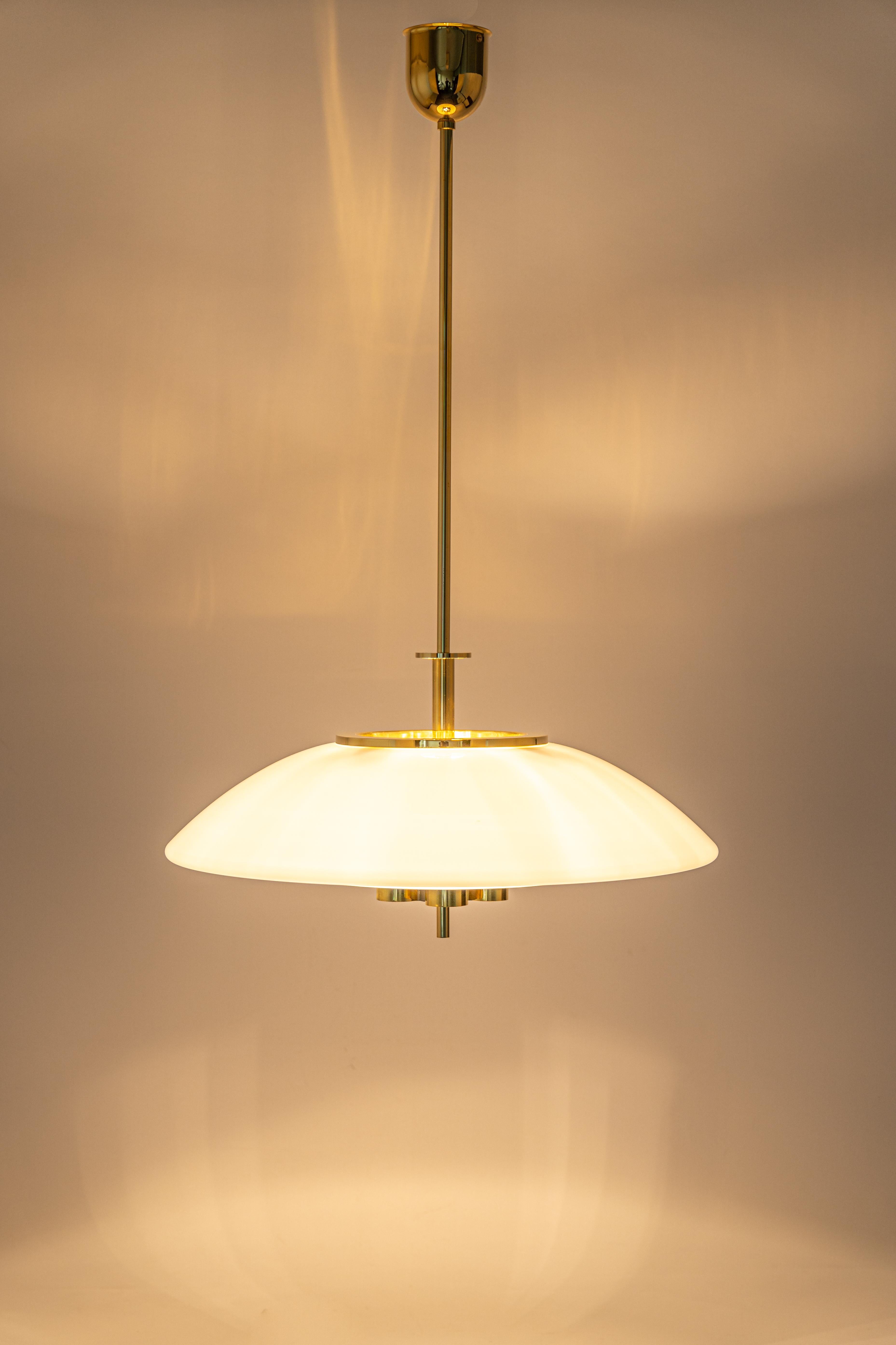 Large Limburg Brass with Opal Glass Pendant Light, Germany, 1970s 4