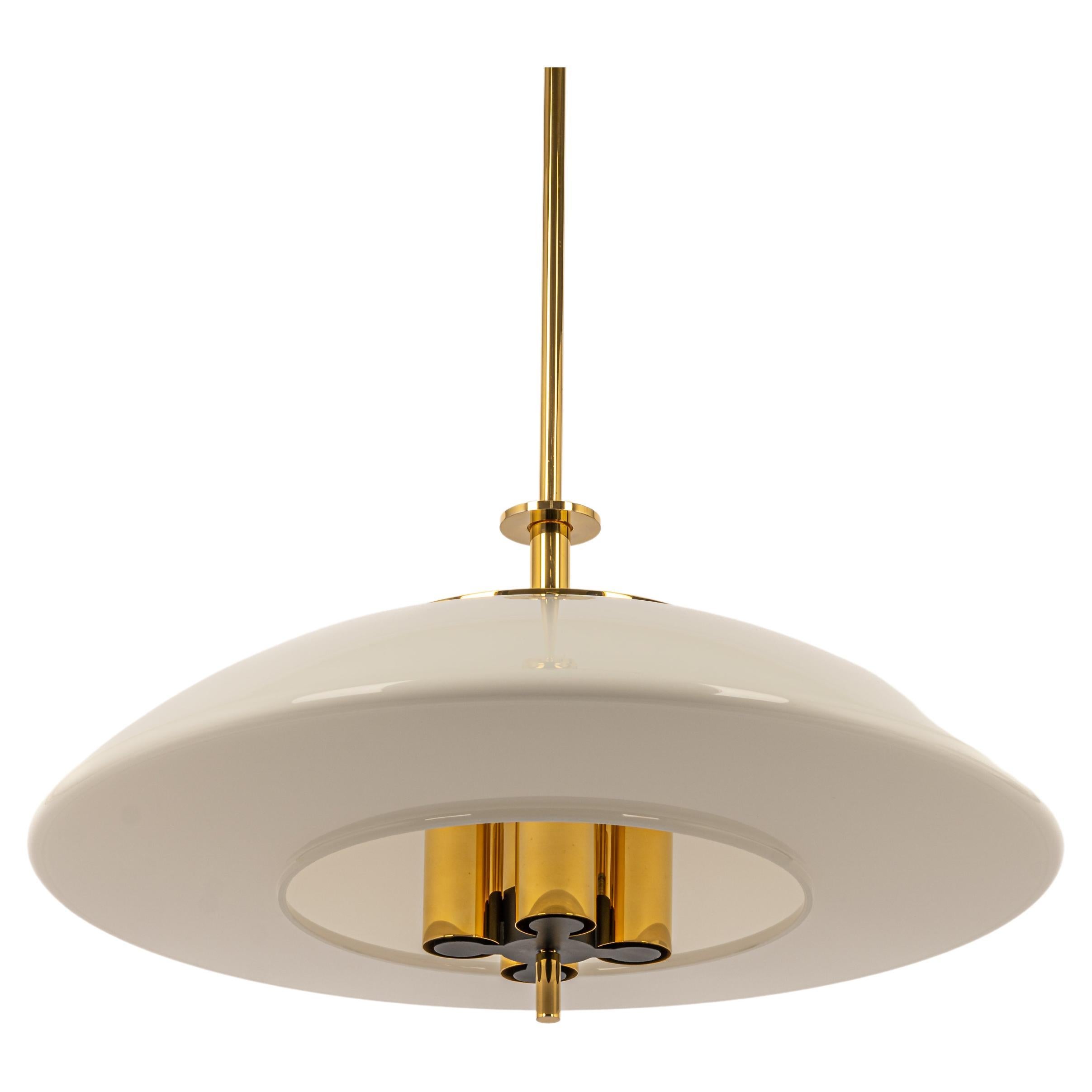 Large Limburg Brass with Opal Glass Pendant Light, Germany, 1970s