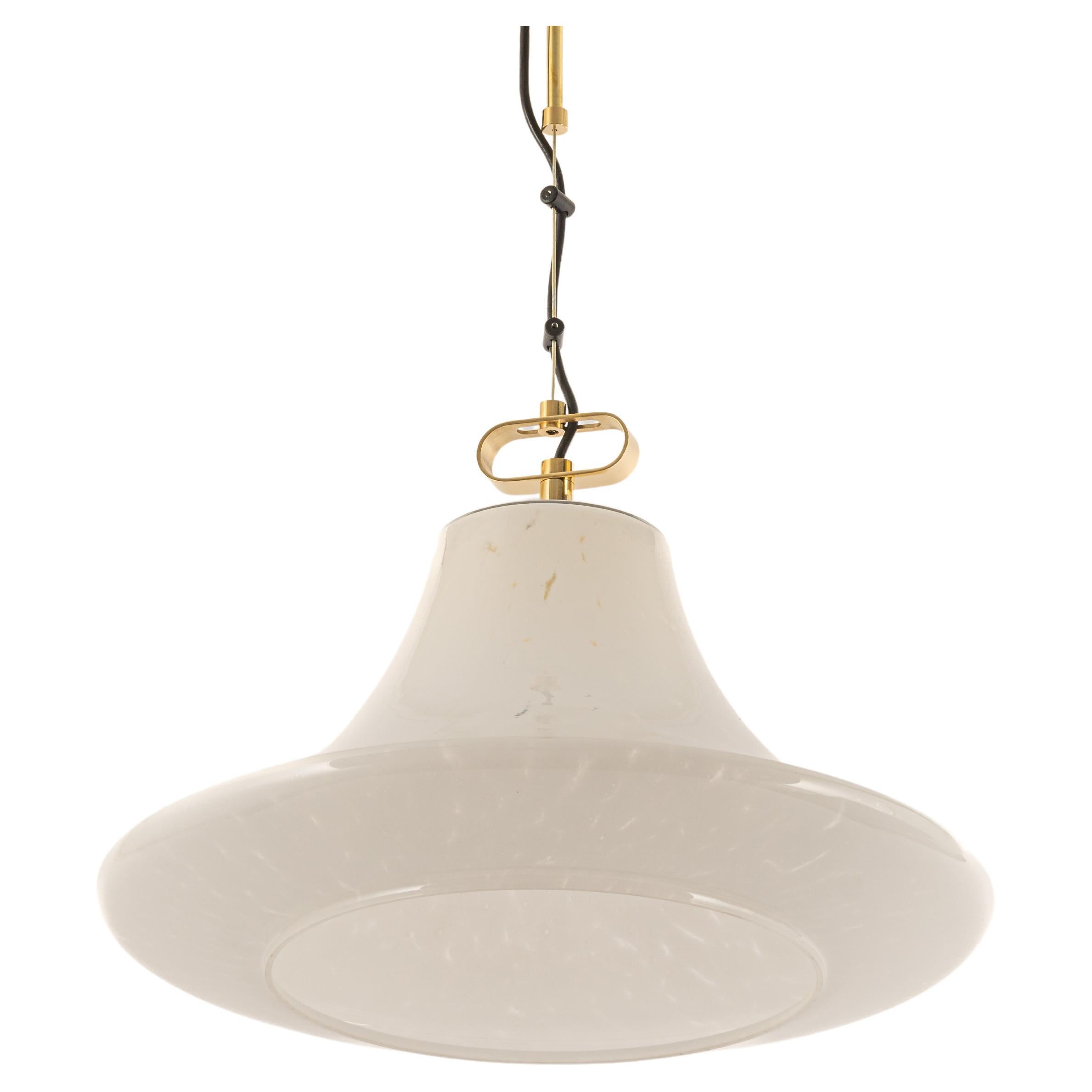 Large Limburg Brass with Opal Glass Pendant Light, Germany, 1970s