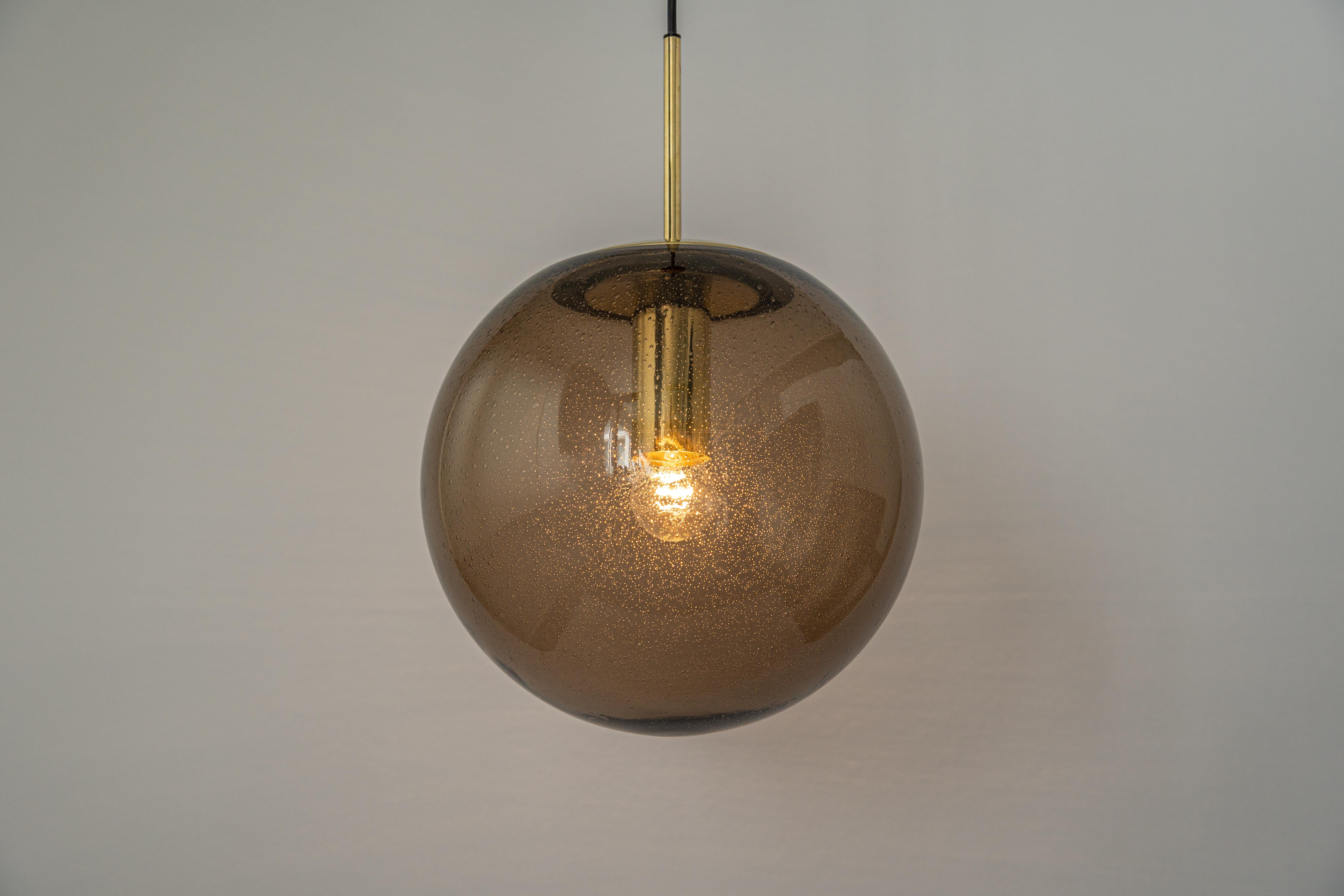 Large Limburg Brass with Smoked Glass Ball Pendant, Germany, 1970s For Sale 5