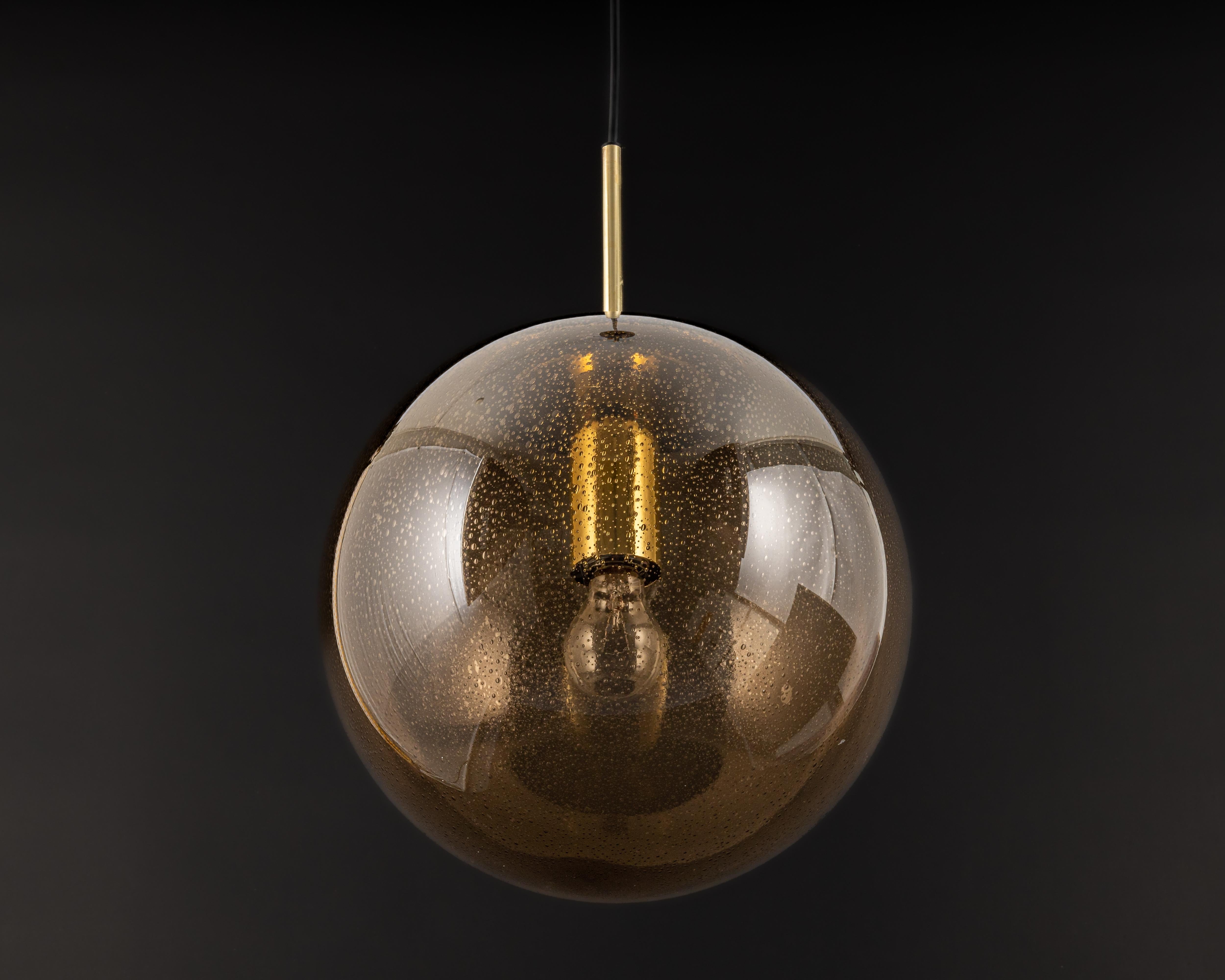 Large Limburg Brass with Smoked Glass Ball Pendant, Germany, 1970s For Sale 6