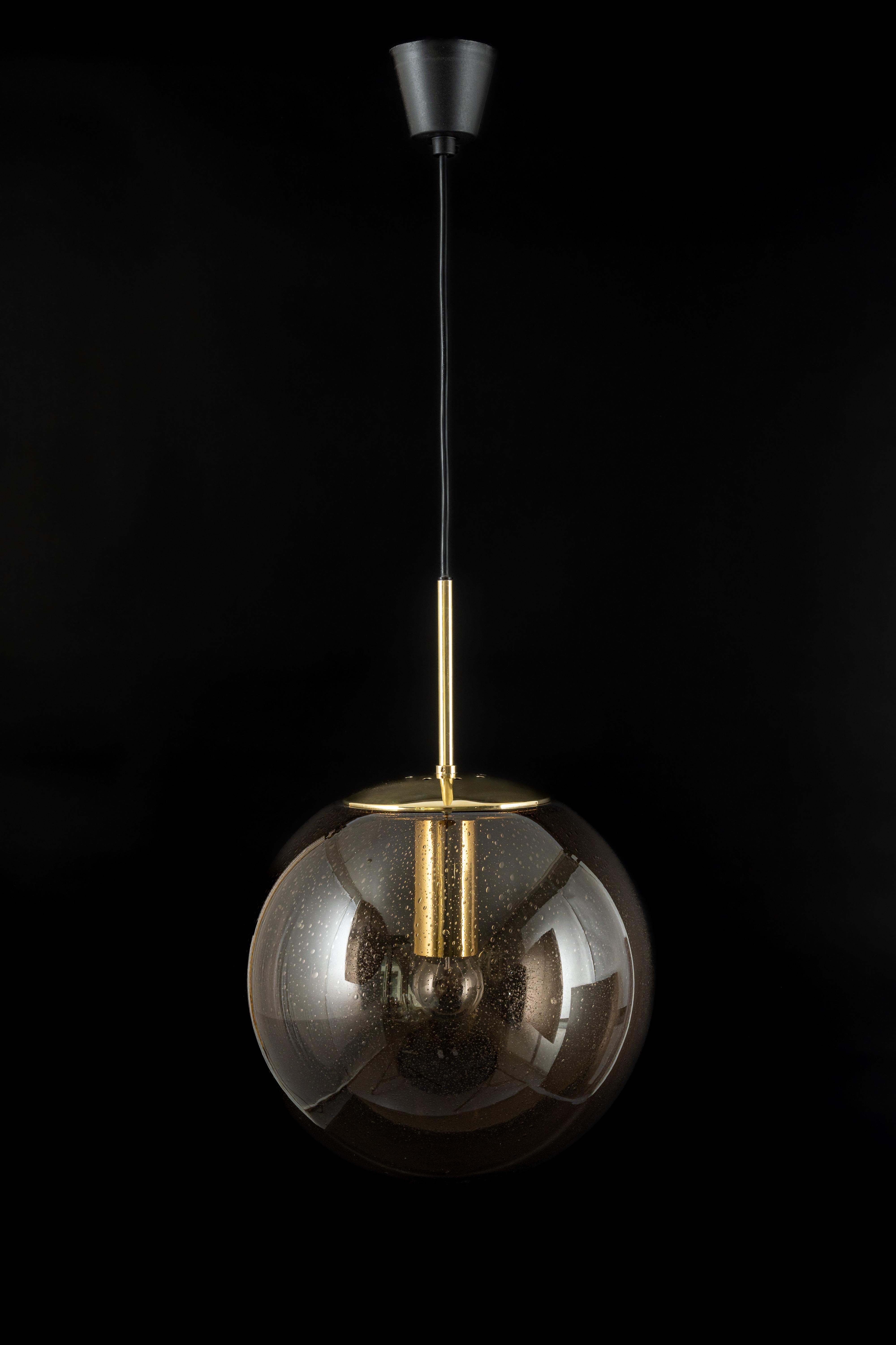 Large Limburg Brass with Smoked Glass Ball Pendant, Germany, 1970s For Sale 6