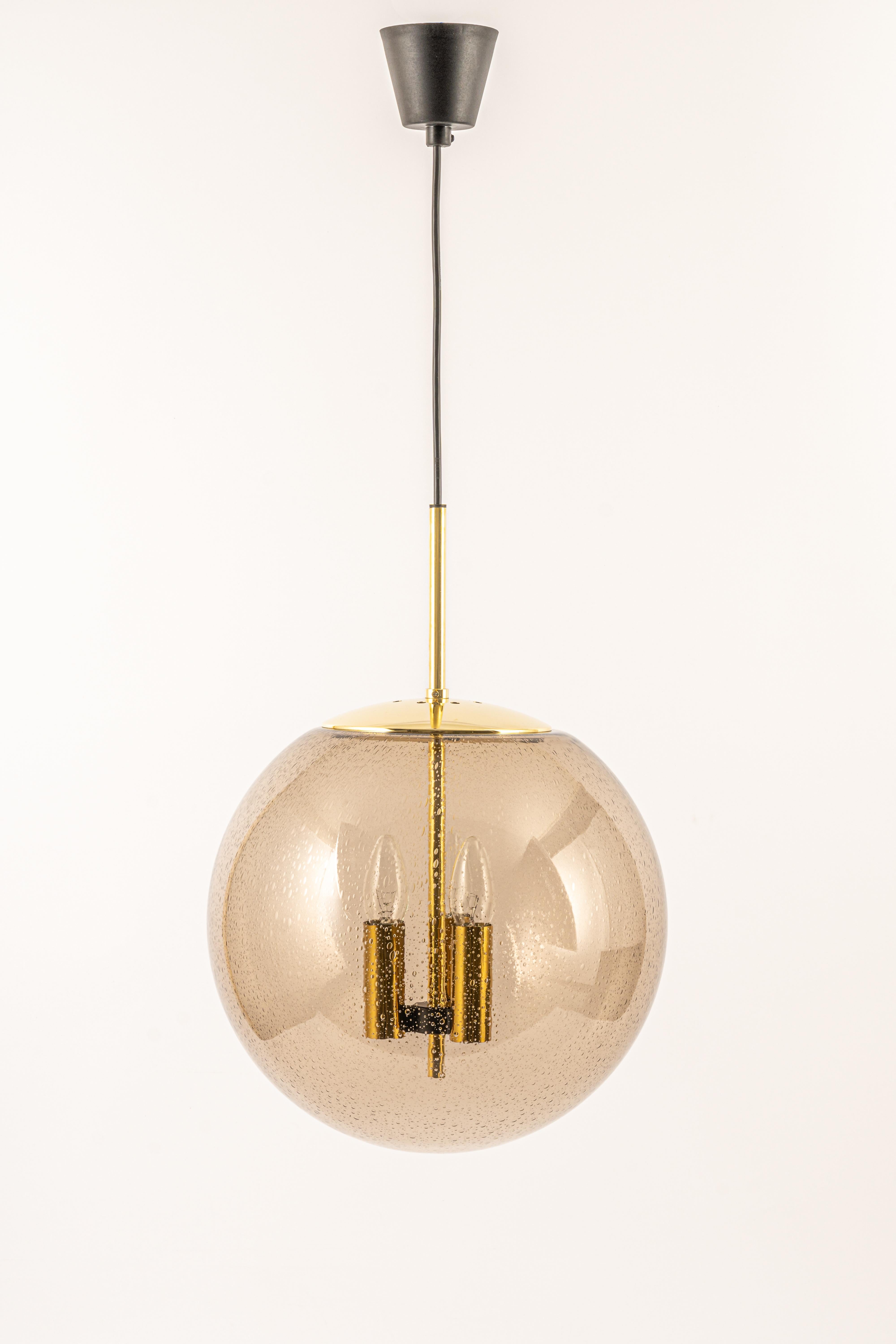 Large Limburg Brass with Smoked Glass Ball Pendant, Germany, 1970s For Sale 7