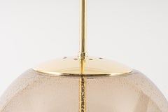 Large Limburg Brass with Smoked Glass Ball Pendant, Germany, 1970s