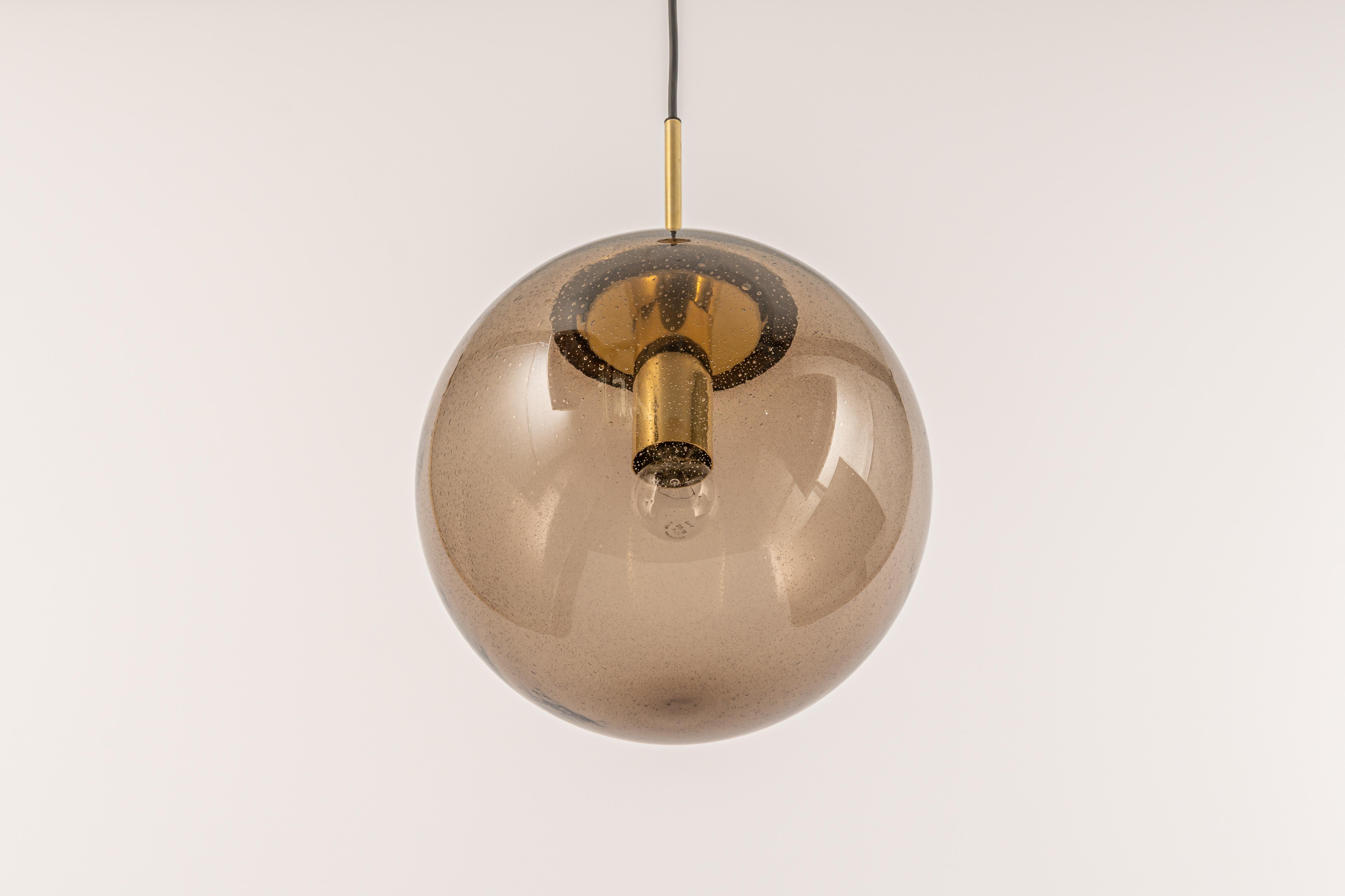 Mid-Century Modern Large Limburg Brass with Smoked Glass Ball Pendant, Germany, 1970s For Sale