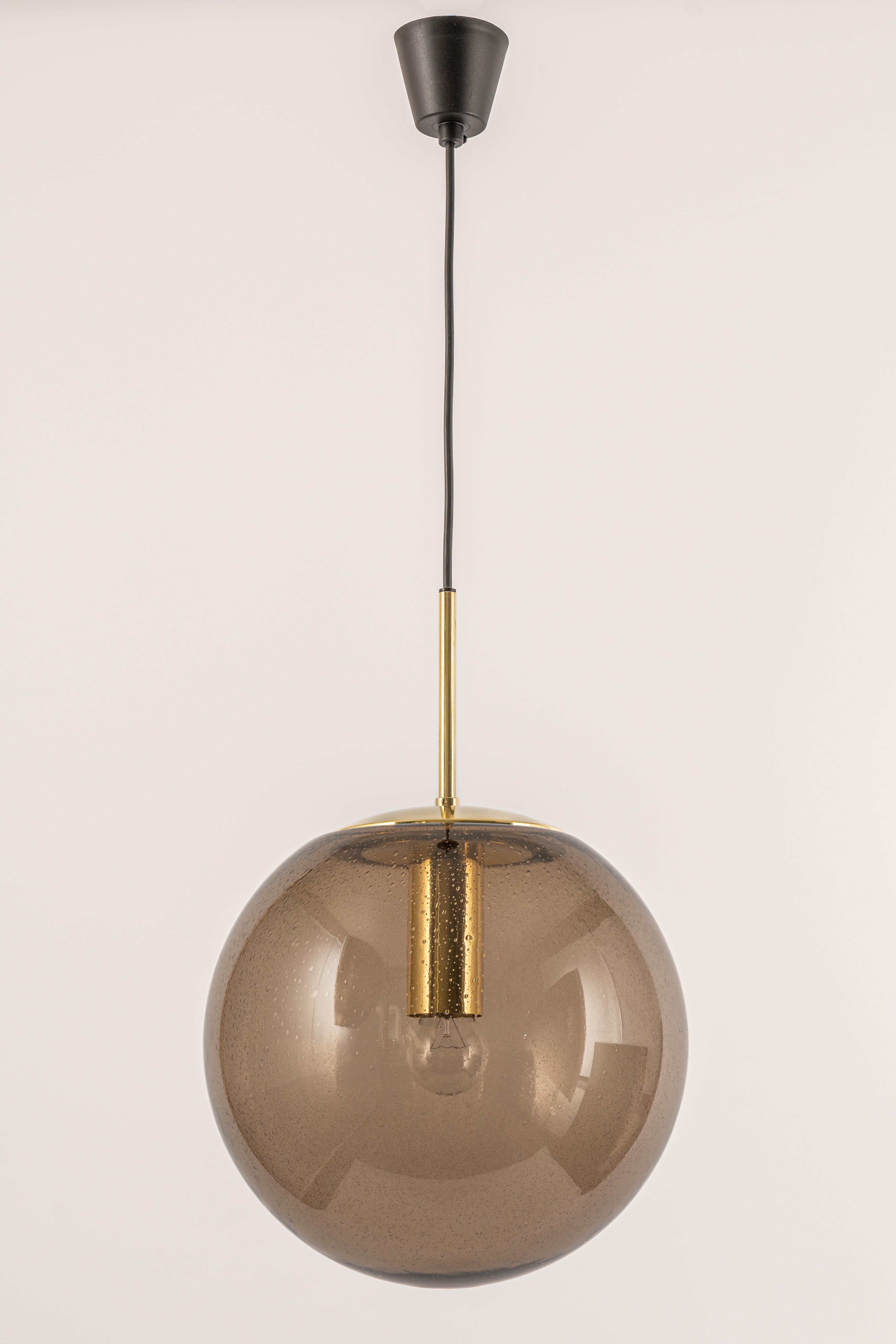 Large Limburg Brass with Smoked Glass Ball Pendant, Germany, 1970s In Good Condition For Sale In Aachen, NRW
