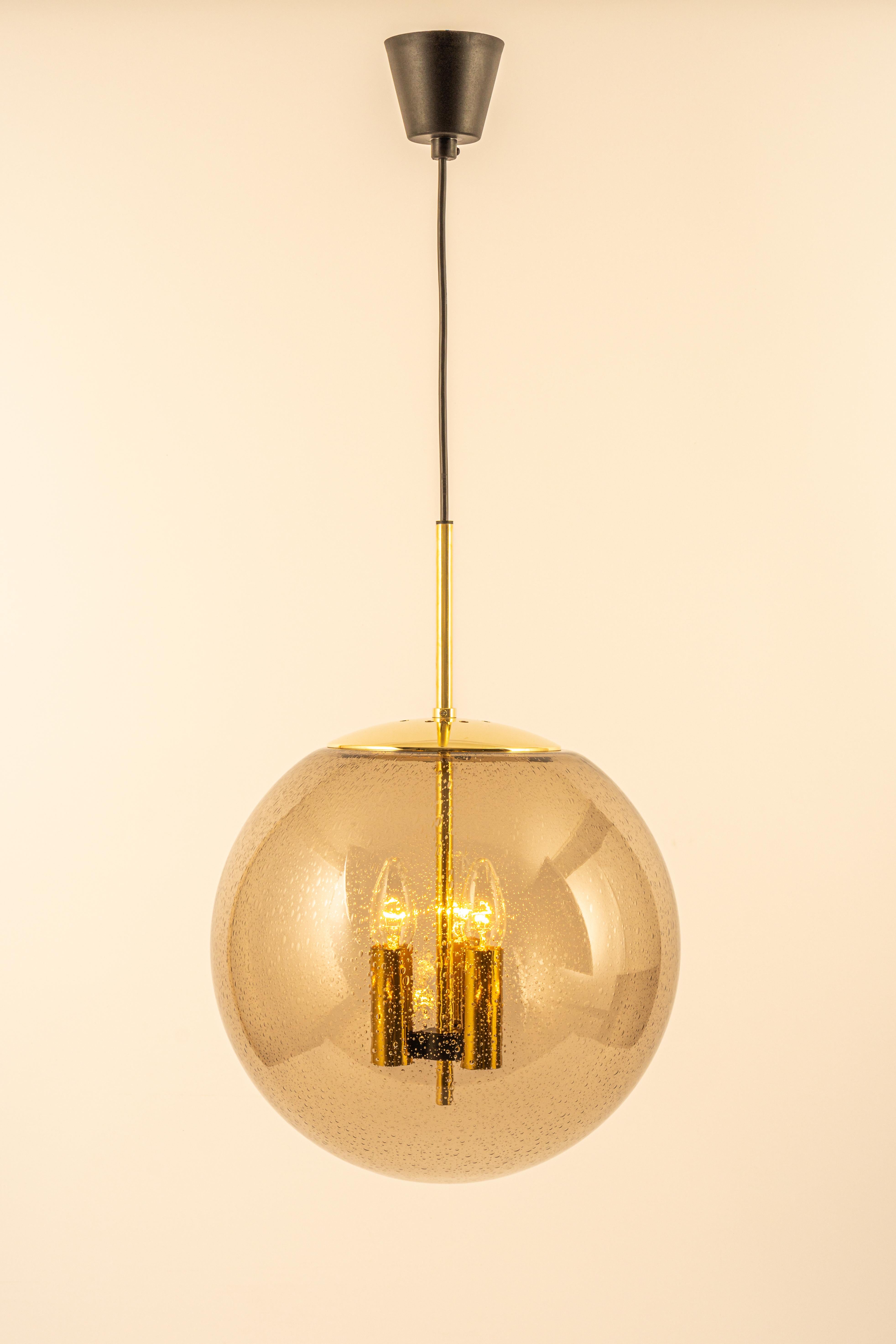 Late 20th Century Large Limburg Brass with Smoked Glass Ball Pendant, Germany, 1970s For Sale