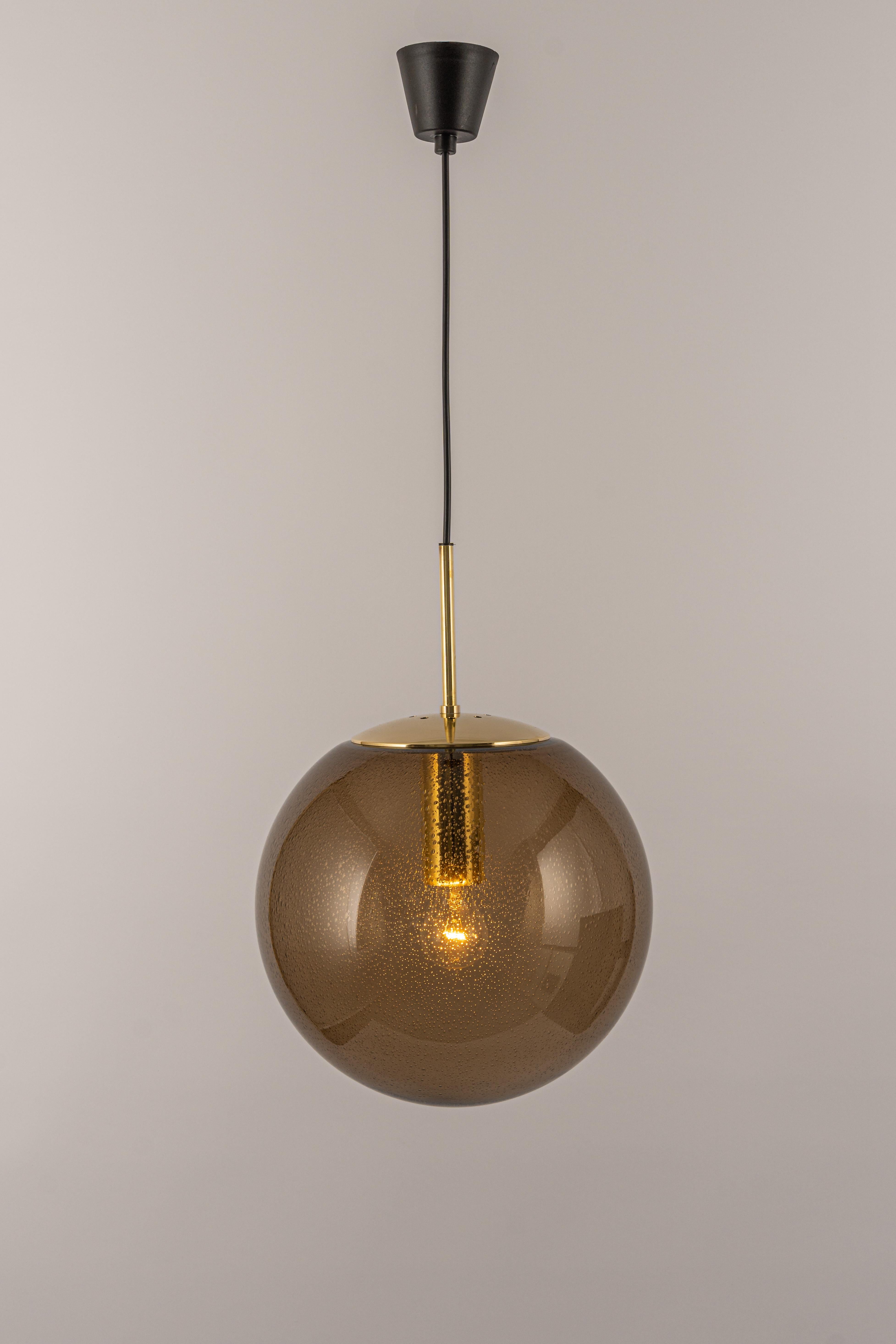 Large Limburg Brass with Smoked Glass Ball Pendant, Germany, 1970s For Sale 1