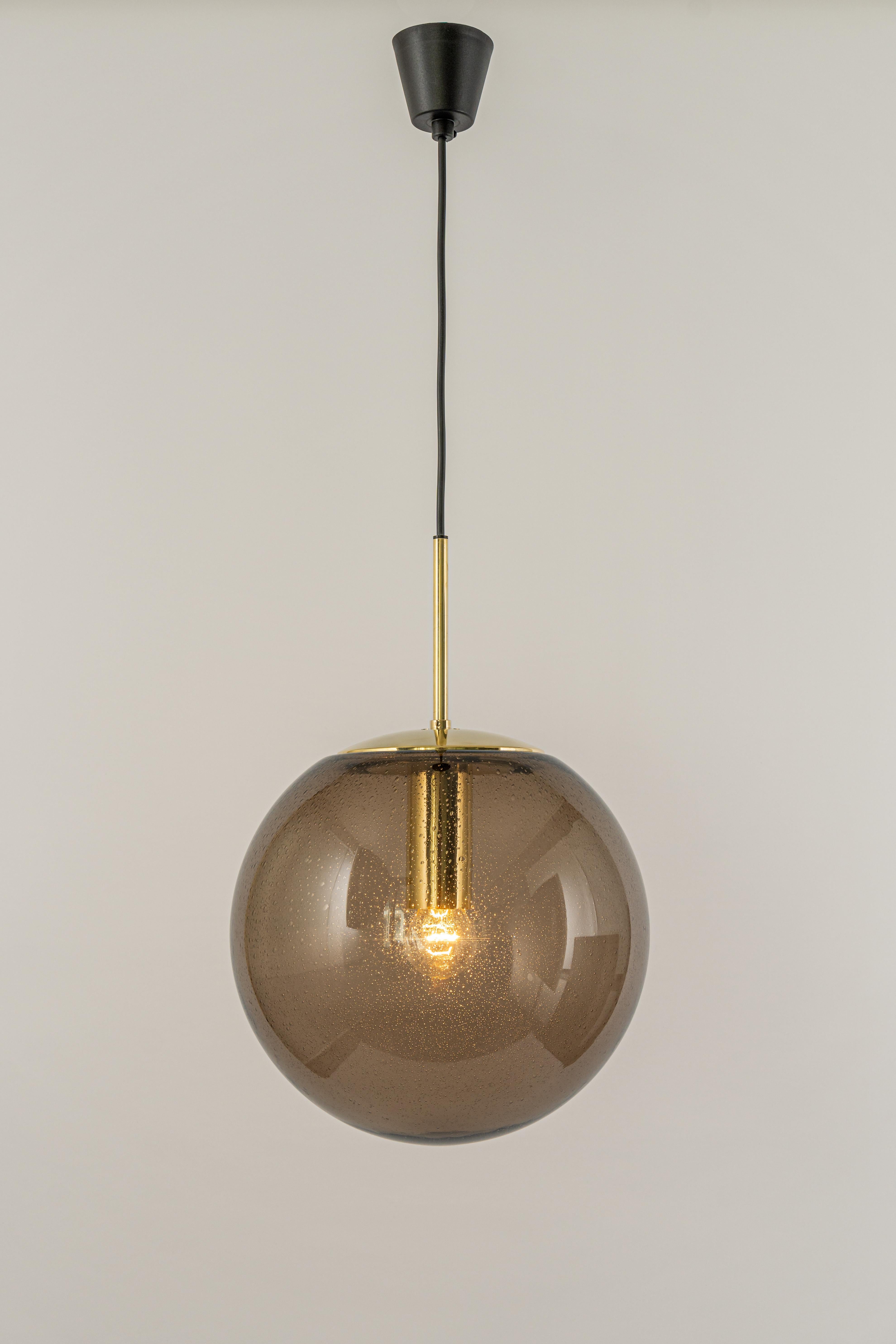 Large Limburg Brass with Smoked Glass Ball Pendant, Germany, 1970s For Sale 1