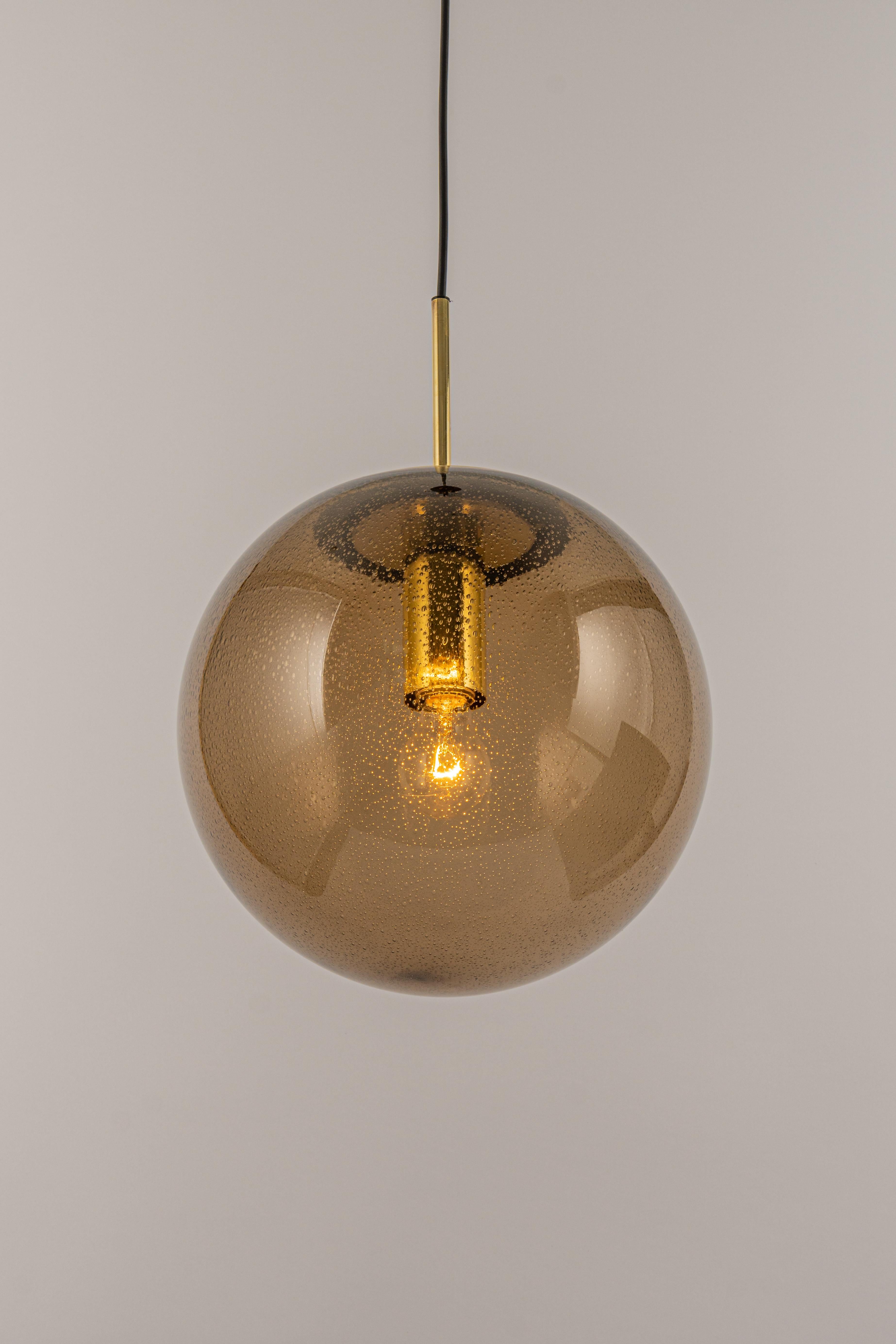 Large Limburg Brass with Smoked Glass Ball Pendant, Germany, 1970s For Sale 2