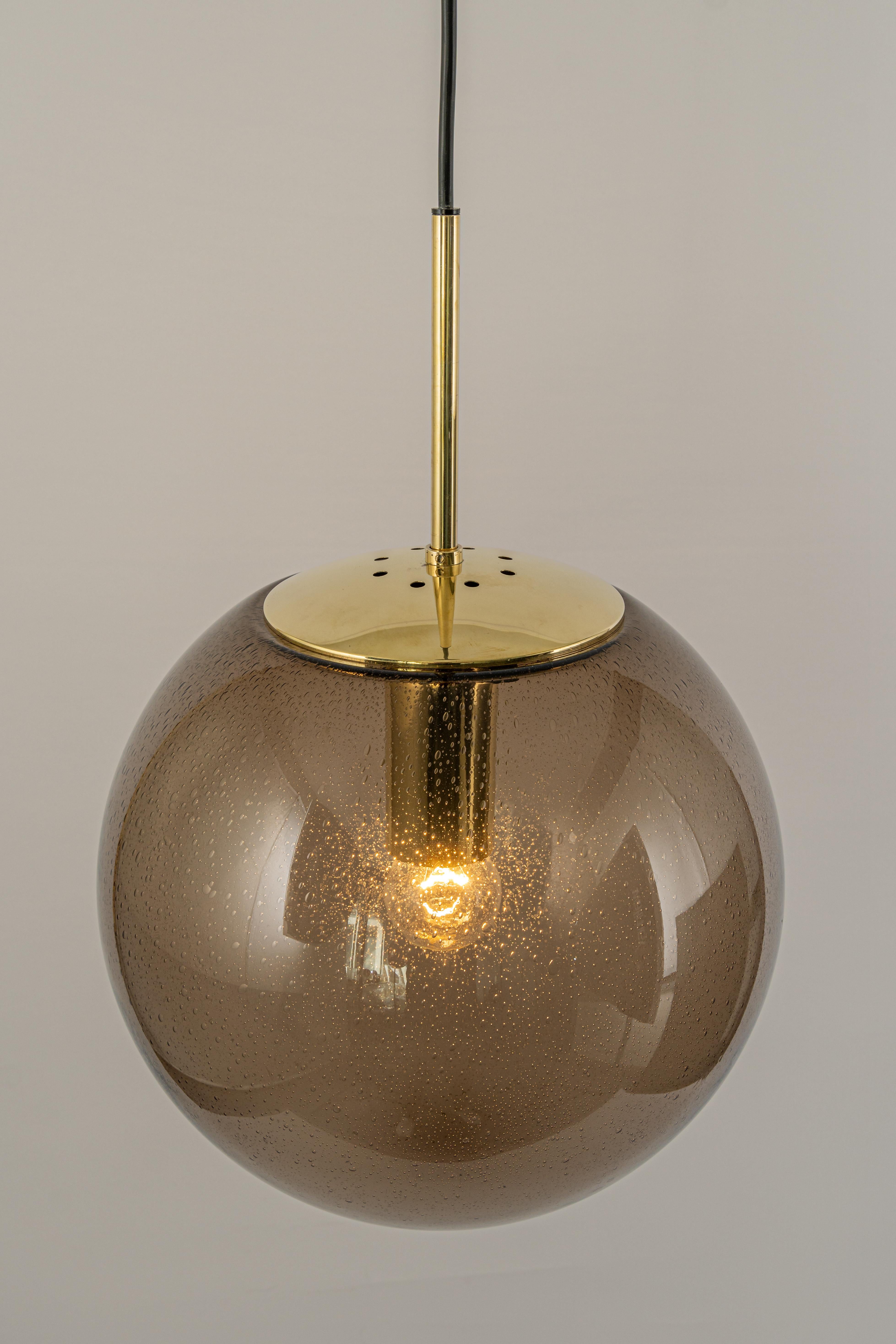 Large Limburg Brass with Smoked Glass Ball Pendant, Germany, 1970s For Sale 4