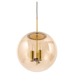 Large Limburg Brass with Smoked Glass Ball Pendant, Germany, 1970s