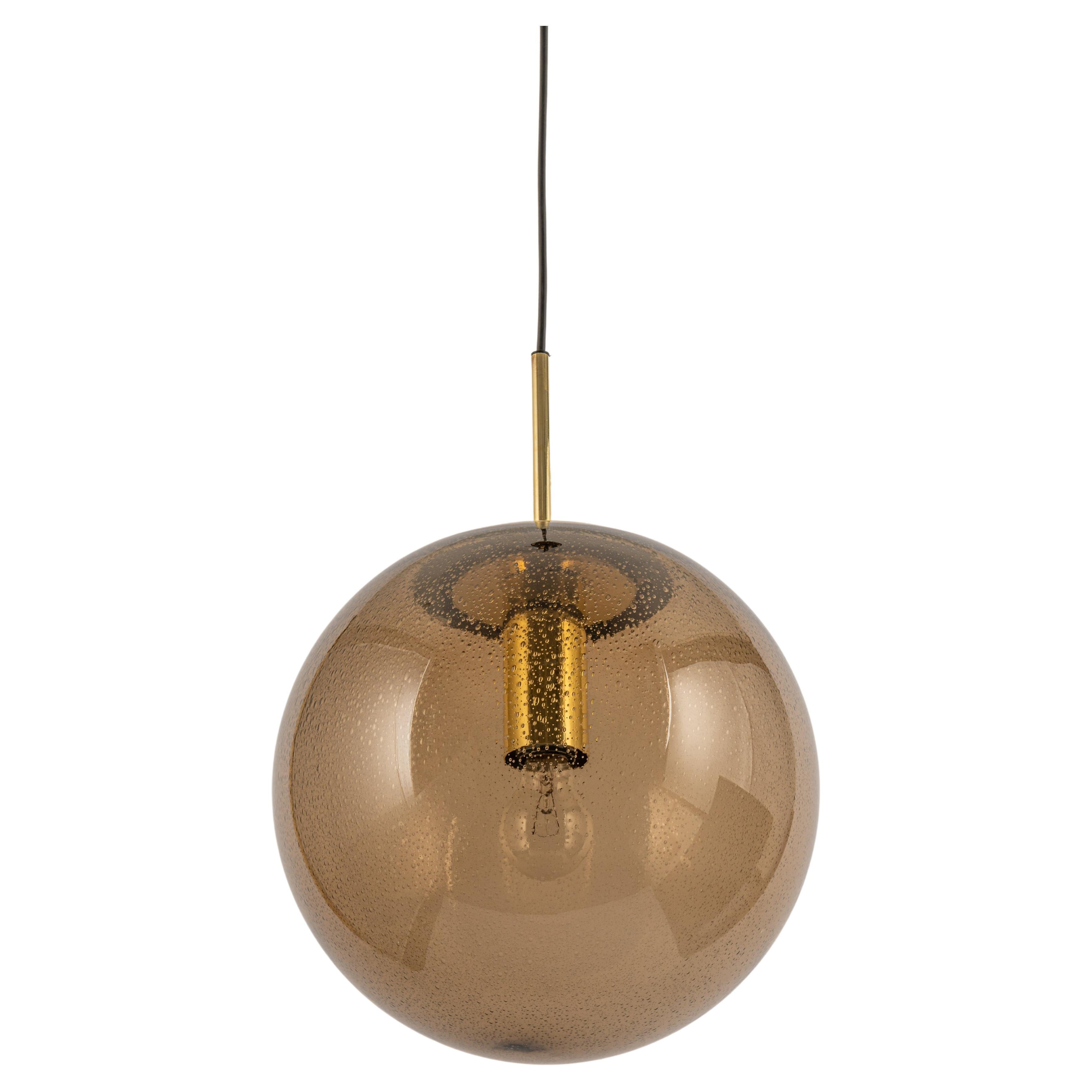 Large Limburg Brass with Smoked Glass Ball Pendant, Germany, 1970s For Sale