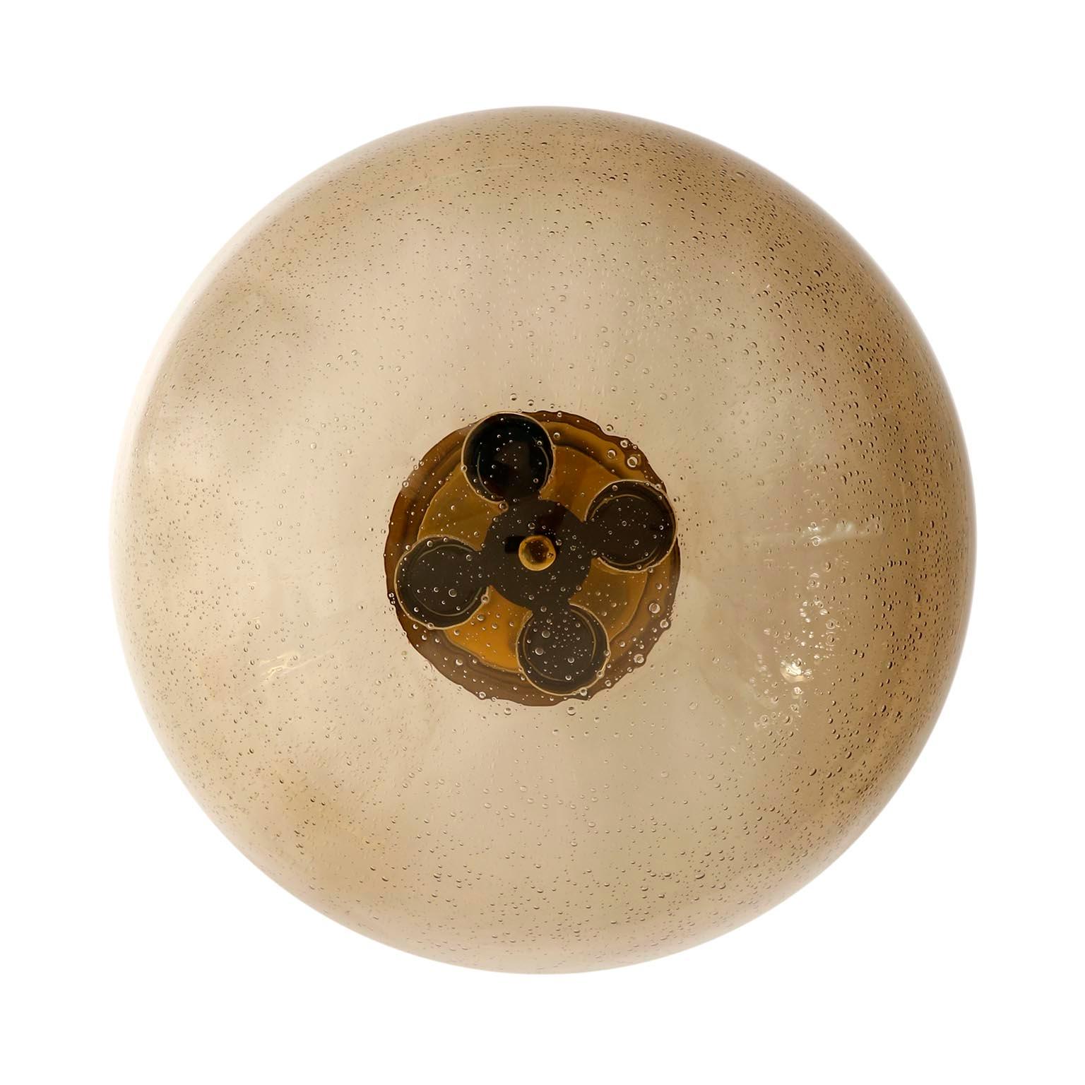 Late 20th Century Large Limburg Globe Pendant Light, Brass Amber Smoked Glass, 1970s, One of Six