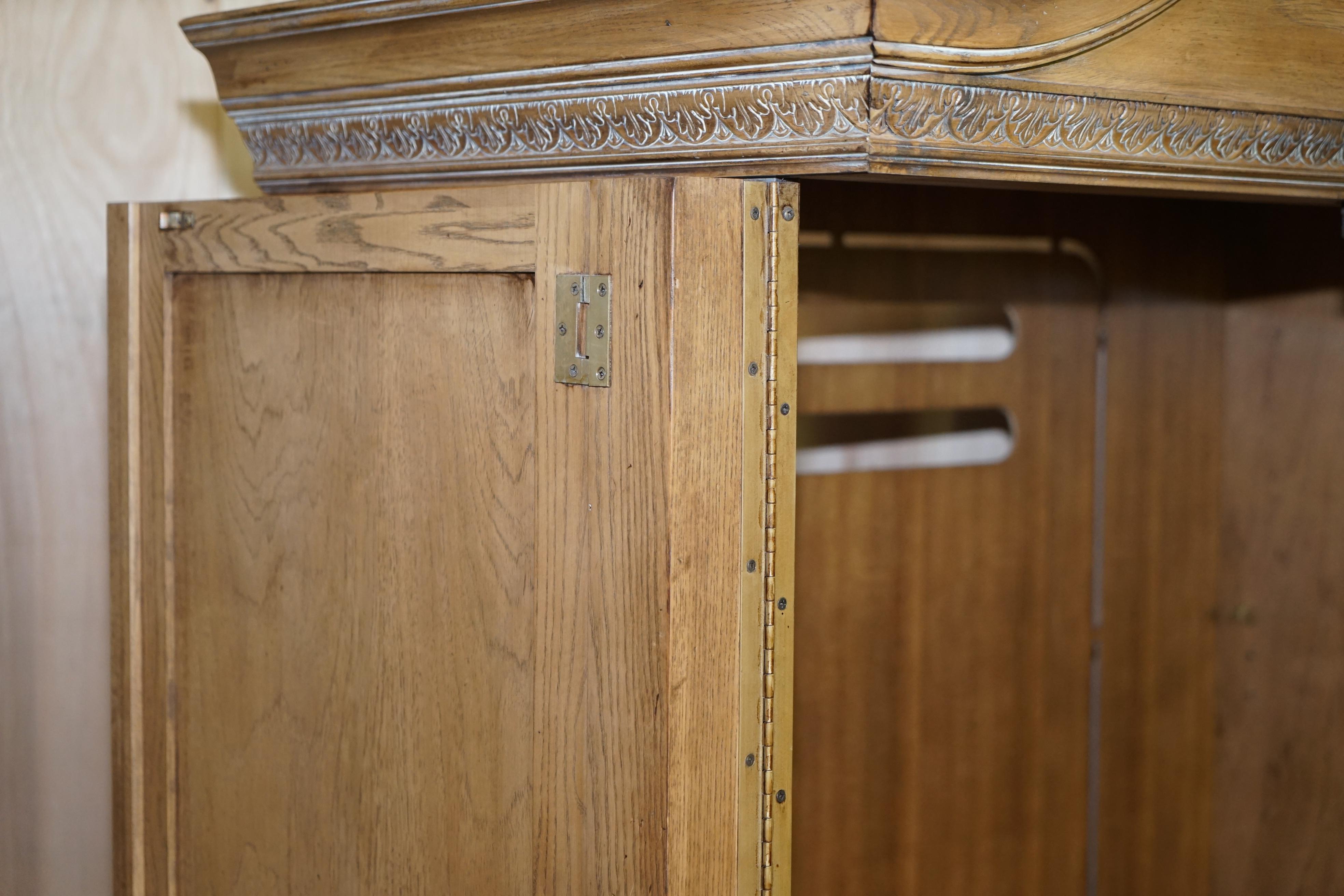 Large Limed Oak Media Cabinet Cupboard Prince Charles Fleur De Lis Feather Crest For Sale 13
