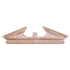 Large Limed Wooden Overdoor Split Pediment With Highly Carved Bottom Edge