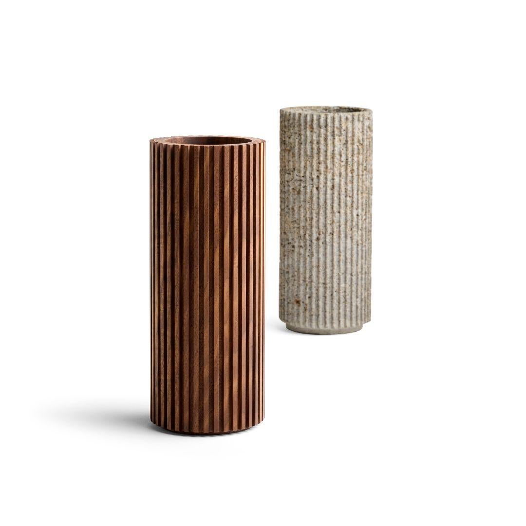 Belgian Large Limestone and Walnut Vases by Architect Nicolas Schuybroek For Sale