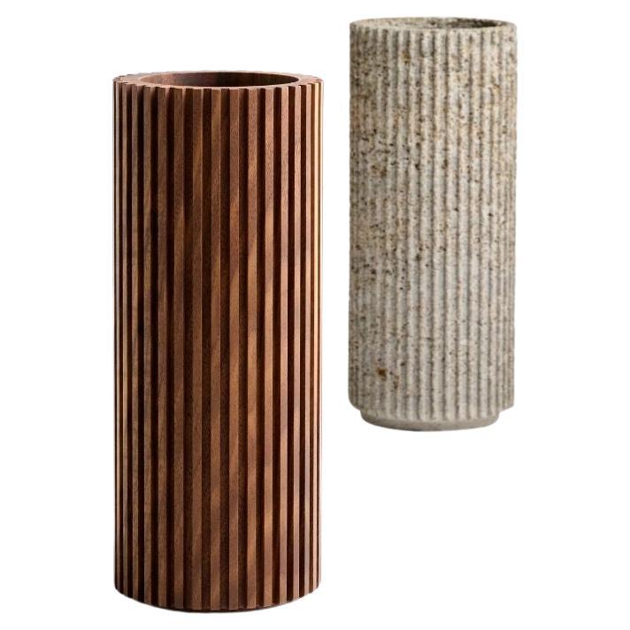 Large Limestone and Walnut Vases by Architect Nicolas Schuybroek For Sale
