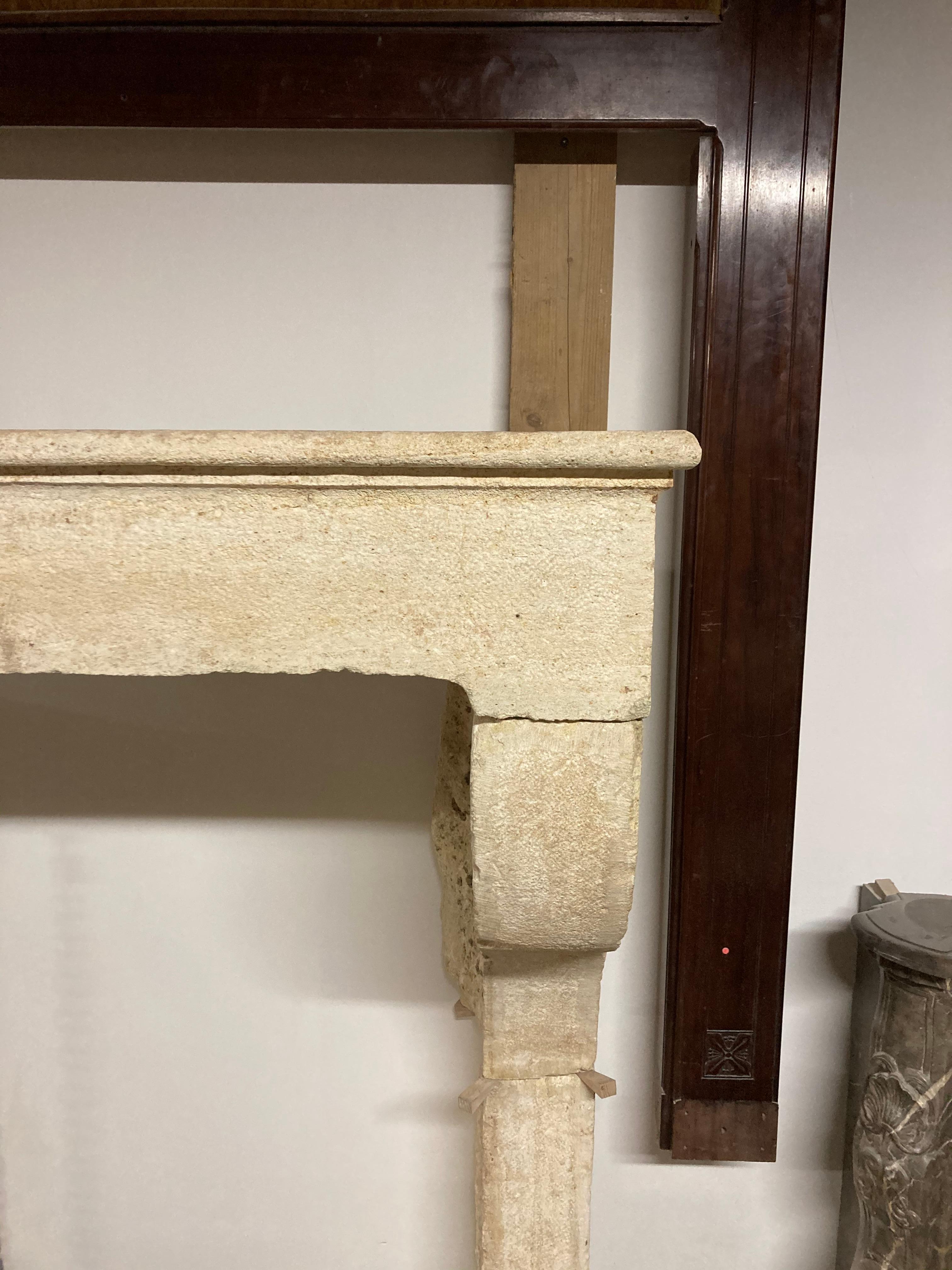 Happy to offer this wonderful large French fireplace mantel in Burgundy limestone.
It’s grand proportions make is very suitable for an outdoor fireplace or large living areas. It simple lines and style make it very accessible and great to use in any