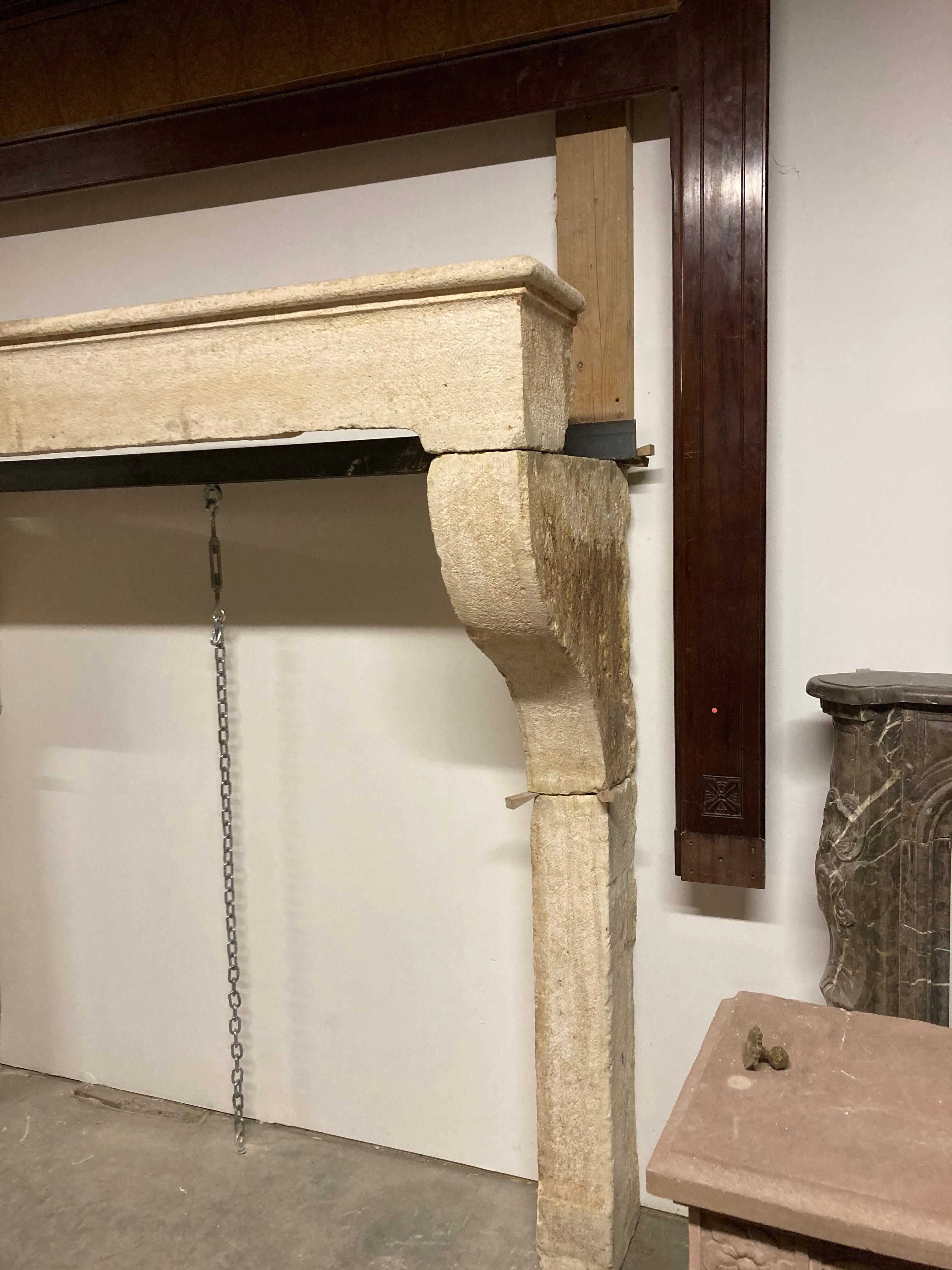 French Large Limestone Fireplace Mantel