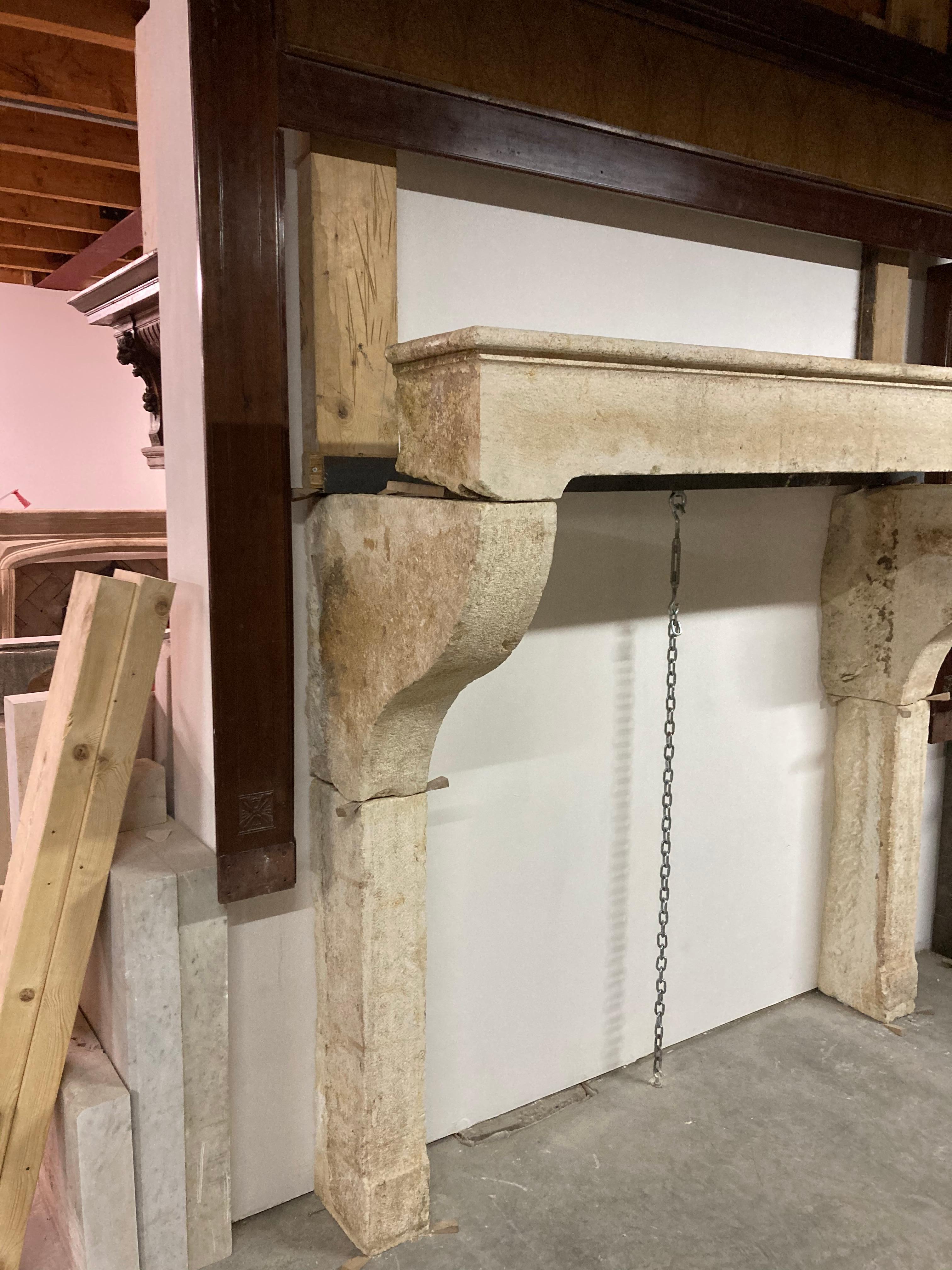 19th Century Large Limestone Fireplace Mantel