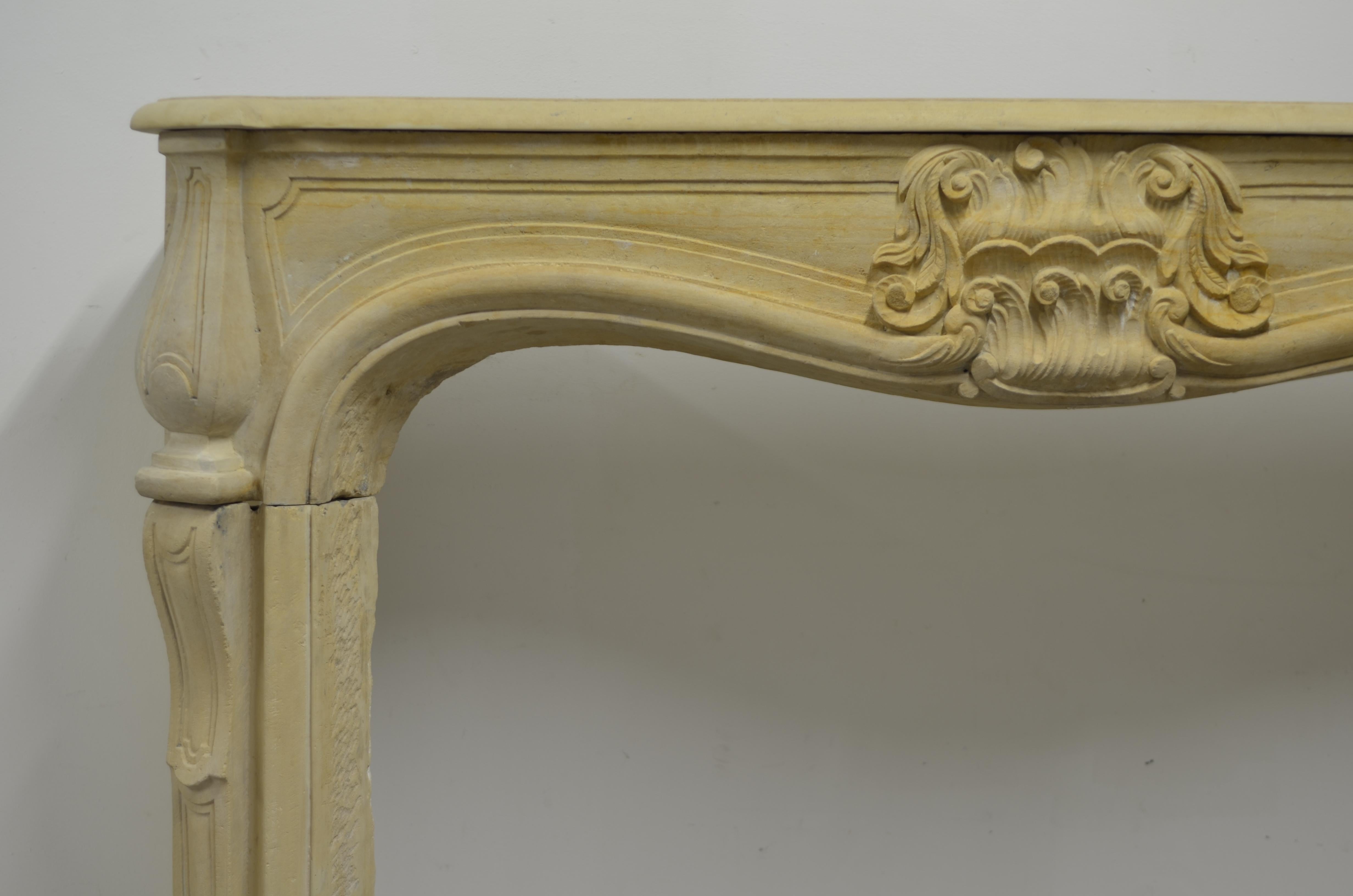 Hand-Carved Large Limestone Louis XV Fireplace Mantel