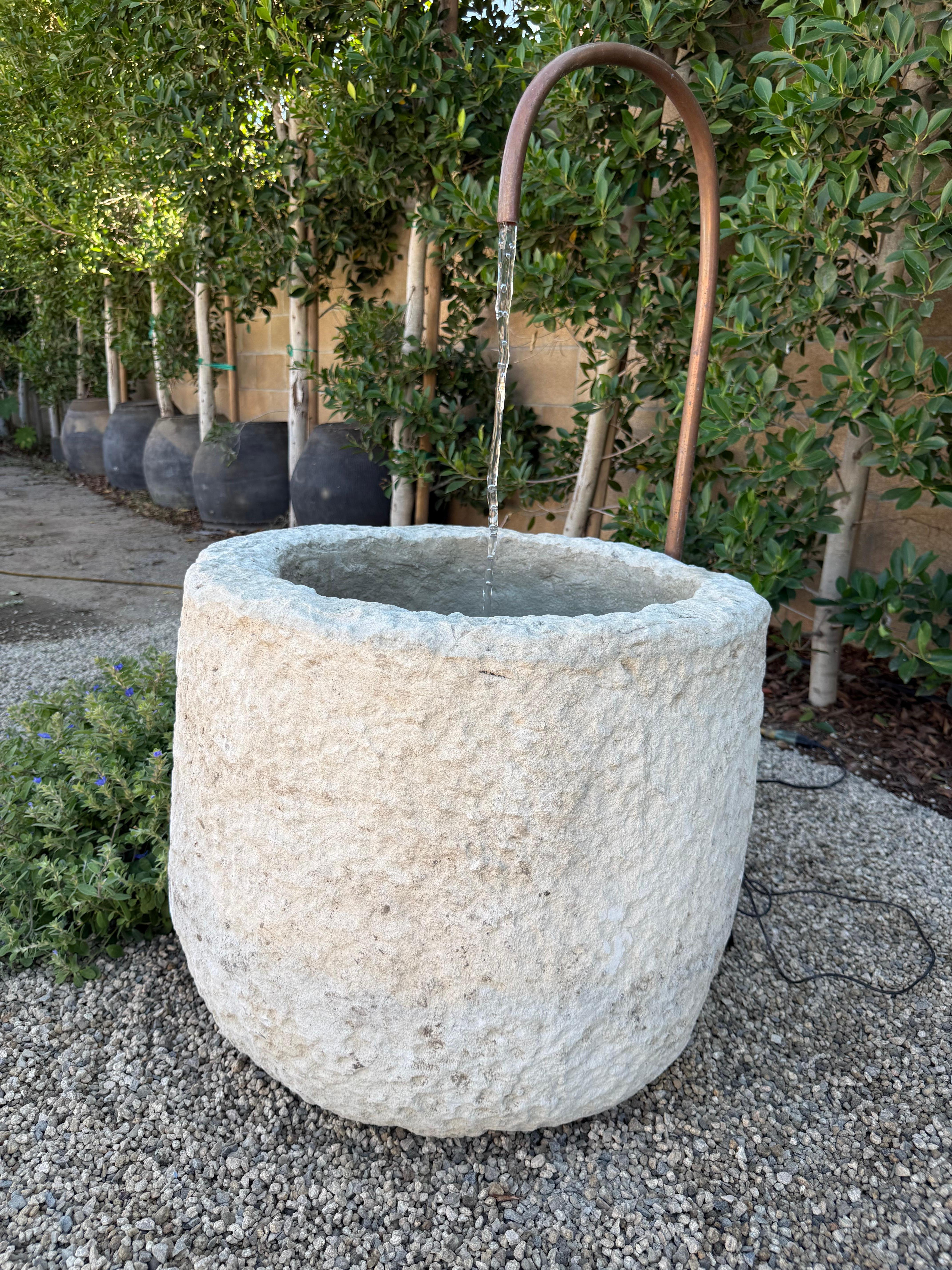 Copper Large Limestone Trough Fountain For Sale