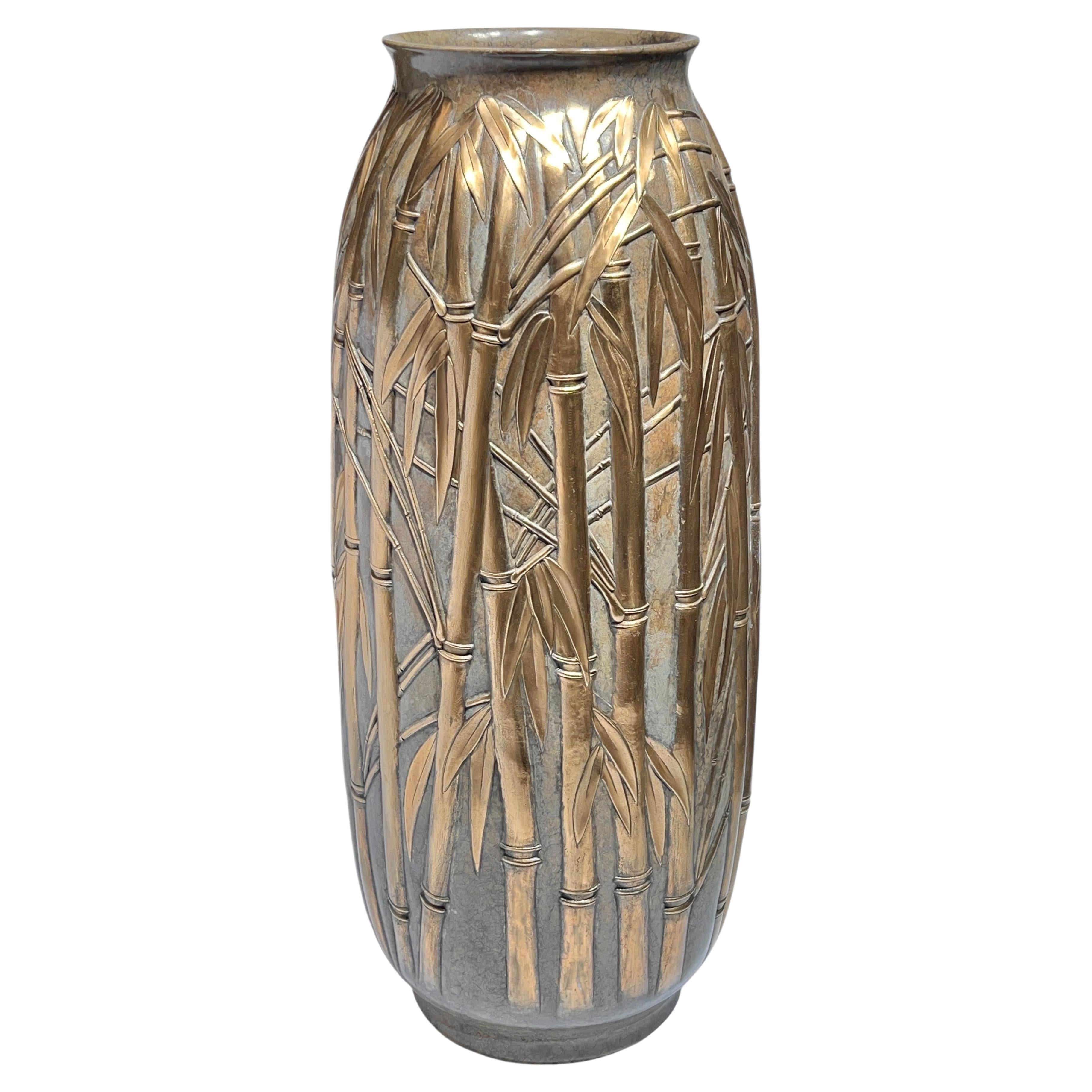 Grande vaso di bronzo in edizione limitata raffigurante un bambù in stile giapponese