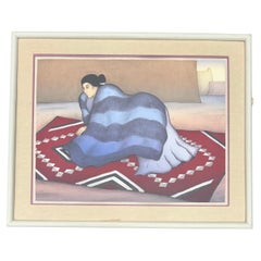 Large Limited Edition Signed Lithograph Entitled "Red Blanket" by R.C. Gorman