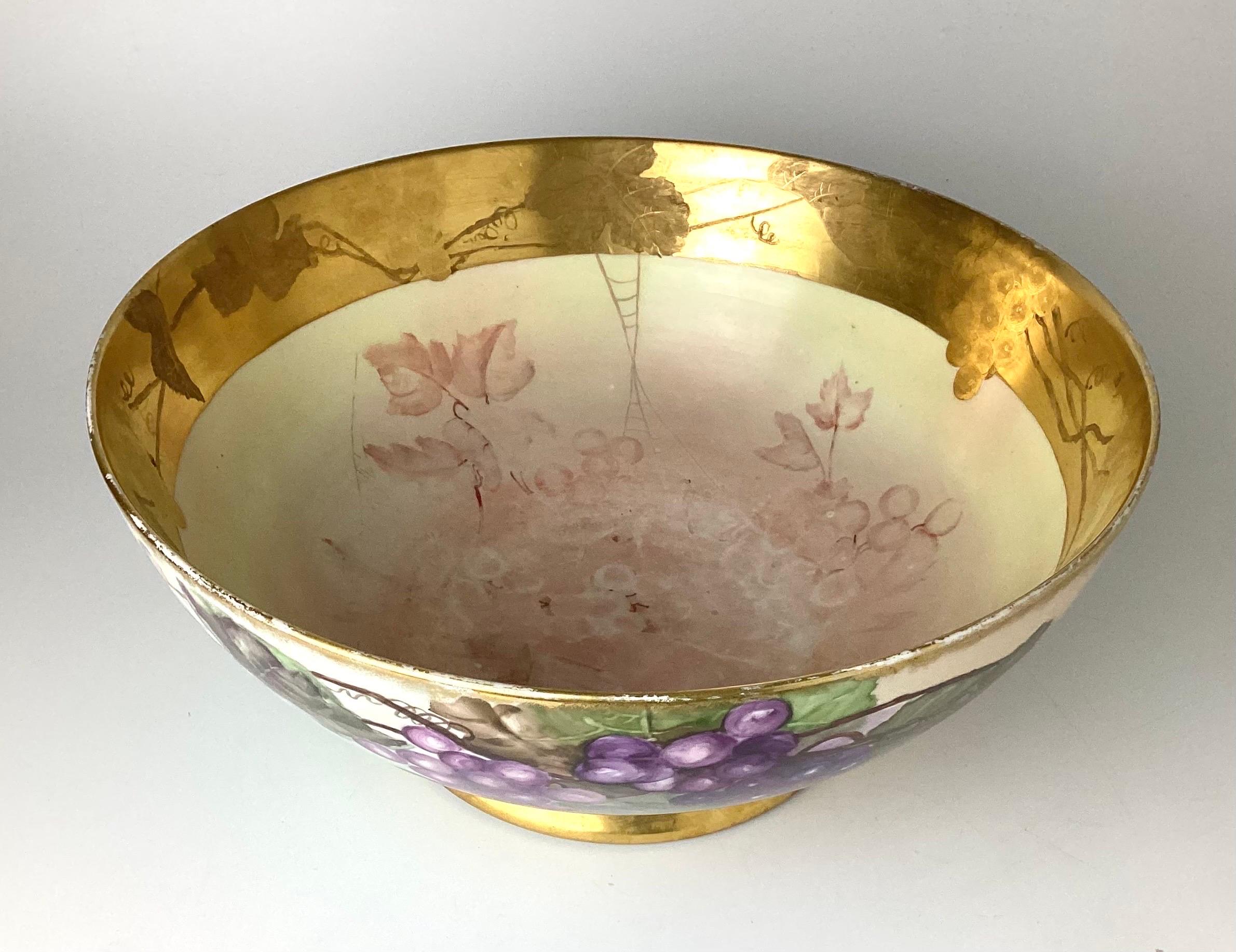 Hand-Painted Large Limoges Hand Painted Center or Punch Bowl