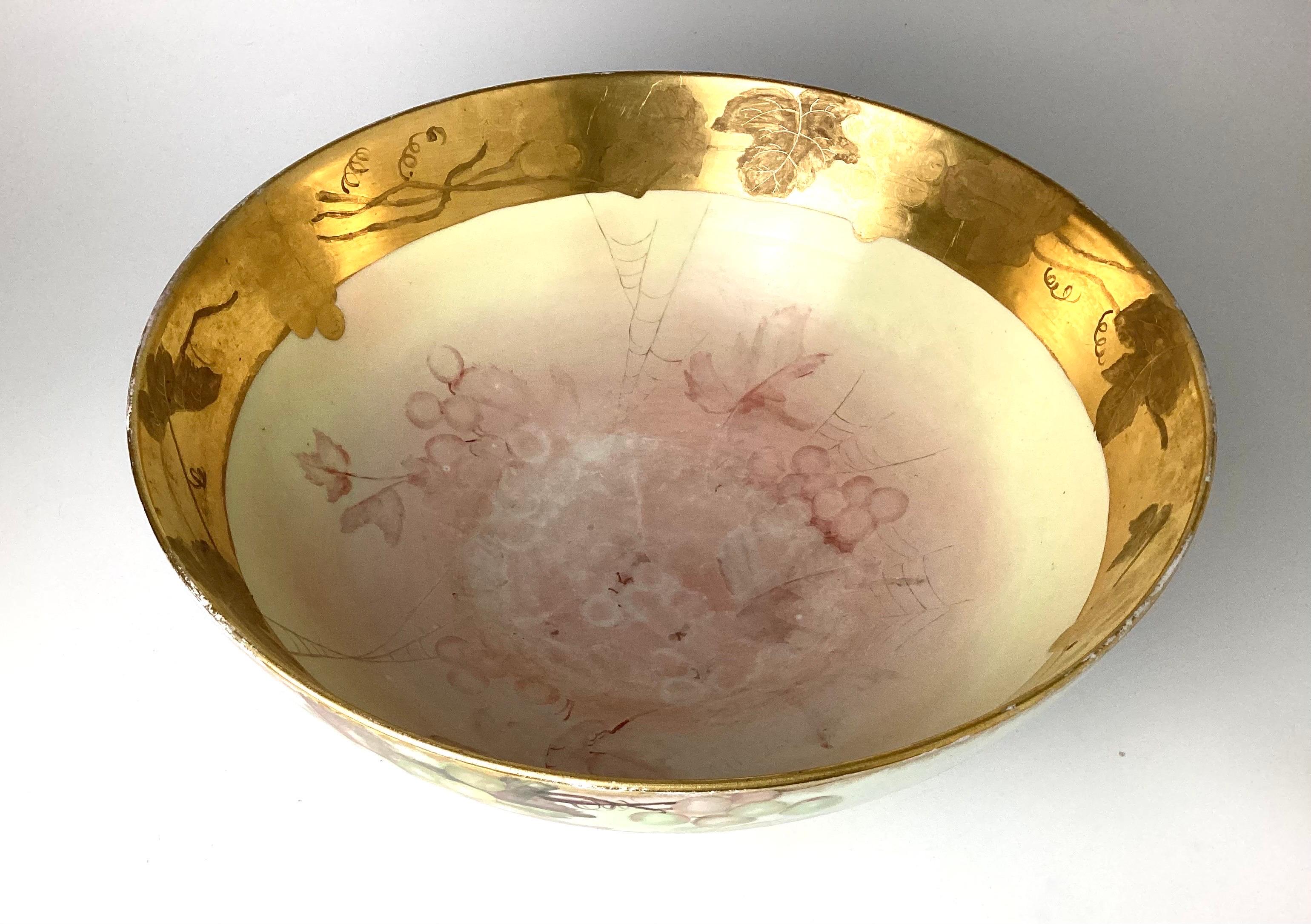 Large Limoges Hand Painted Center or Punch Bowl In Good Condition In Lambertville, NJ