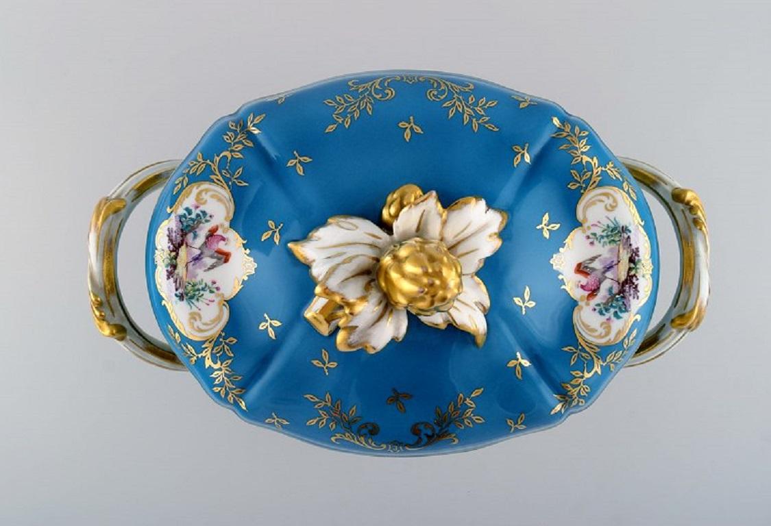 Mid-20th Century Large Limoges Lidded Tureen with Hand-Painted Birds in Landscape